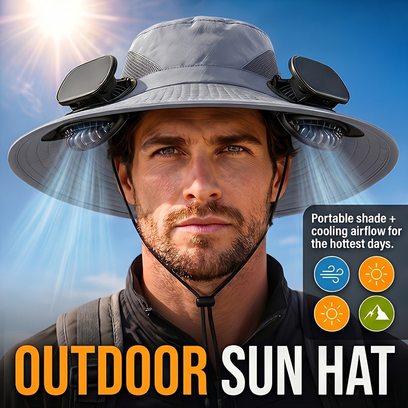 Solar Powered Fan Hat Wide Brim UV Protection with Built-In Fan USB Charging Lightweight Outdoor Sun Hat for Fishing Hiking Camping Men Women