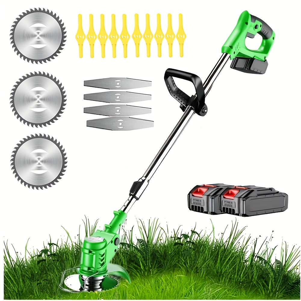 Cordless Electric Lawn Mower Weed Wacker with 2 Lithium Batteries & 3 Interchangeable Blades – Handheld Portable Grass Trimmer for Home Yard Garden Edge Cutting Weed Removal