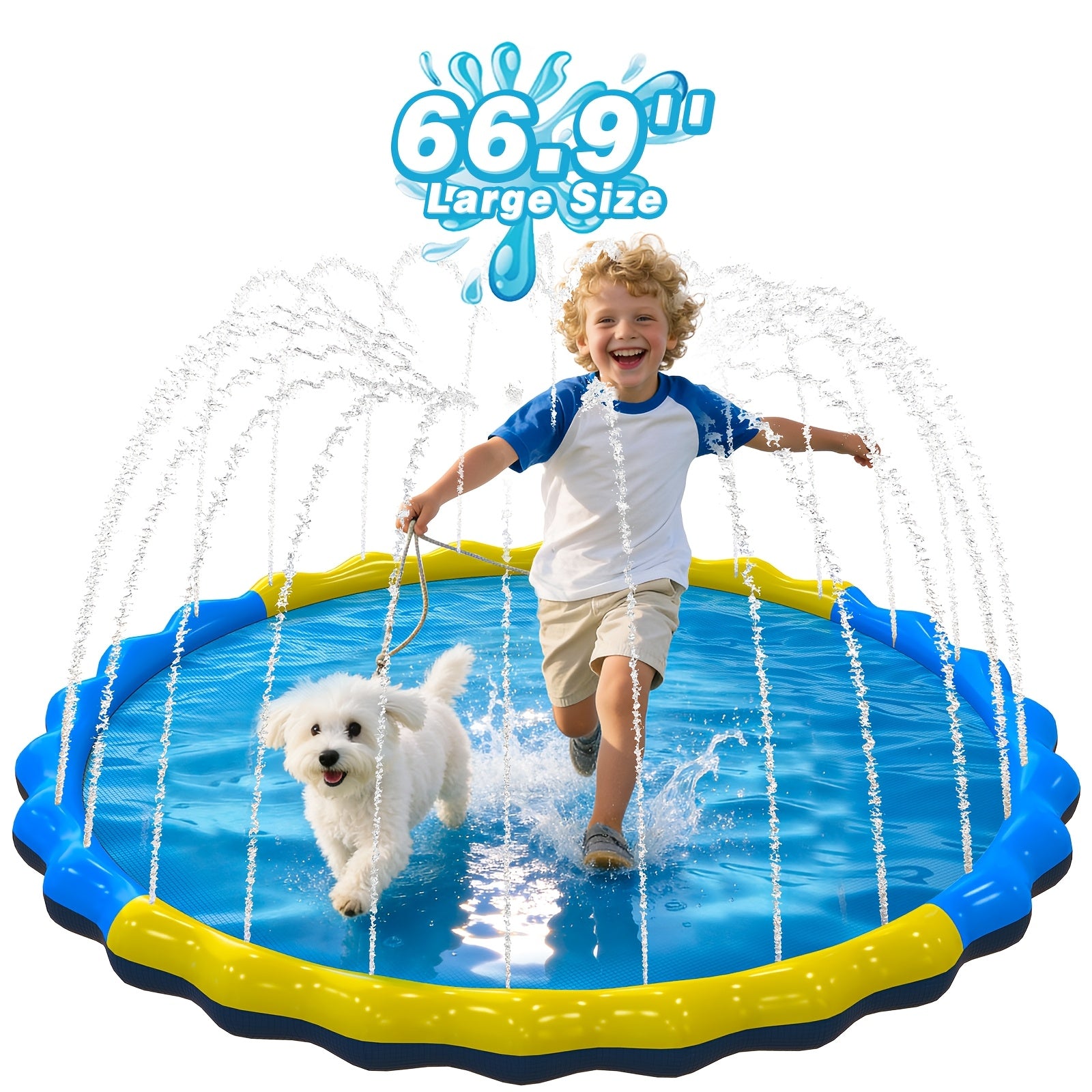 Kids Splash Pad Sprinkler & Play Mat - Extra Large Thicker Inflatable Wading Pool, Outdoor Summer Water Toy for Children Ages 3+, 66" to 90" Sizes