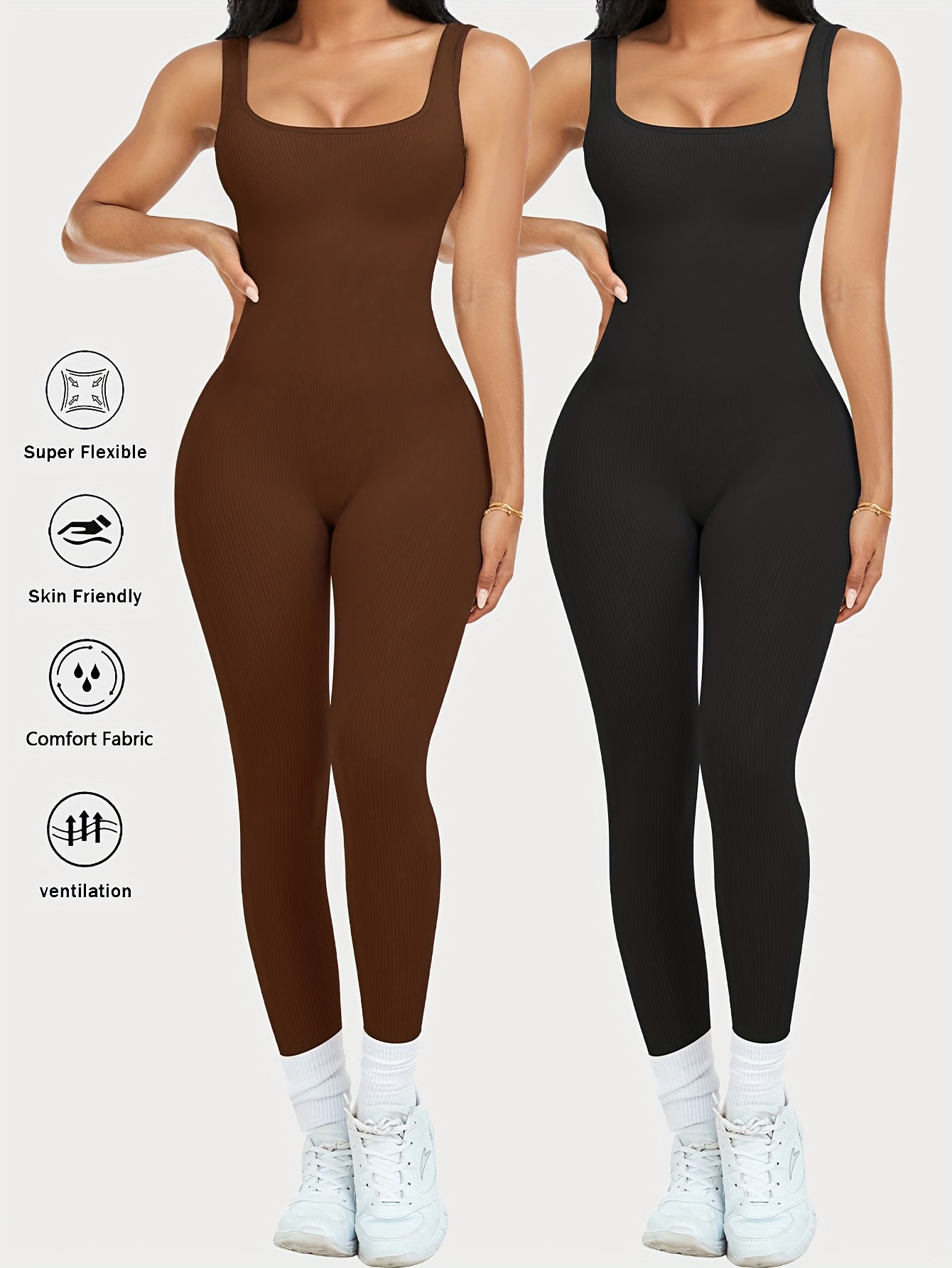 Women's Sleeveless Jumpsuit Yoga Pilates Running Fitness Activewear – 90% Nylon Stretch Fabric, Square Collar, S-XL, Multiple Colors