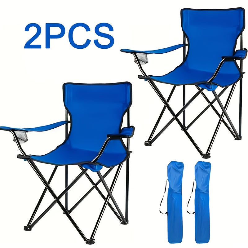 Folding Camping Chairs Set of 2 with Cup Holder & Storage Bag – Steel Frame Oxford Cloth Portable Outdoor Chairs for Camping, BBQ, Beach, Backyard & Tailgate