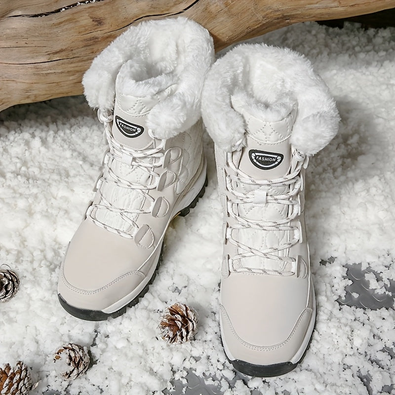 Women's High Top Snow Boots – Non-Slip Warm Fleece-Lined Winter Boots, Rubber Sole, Lace-Up, Outdoor Travel, US 5.5-10, Black White Hot Pink