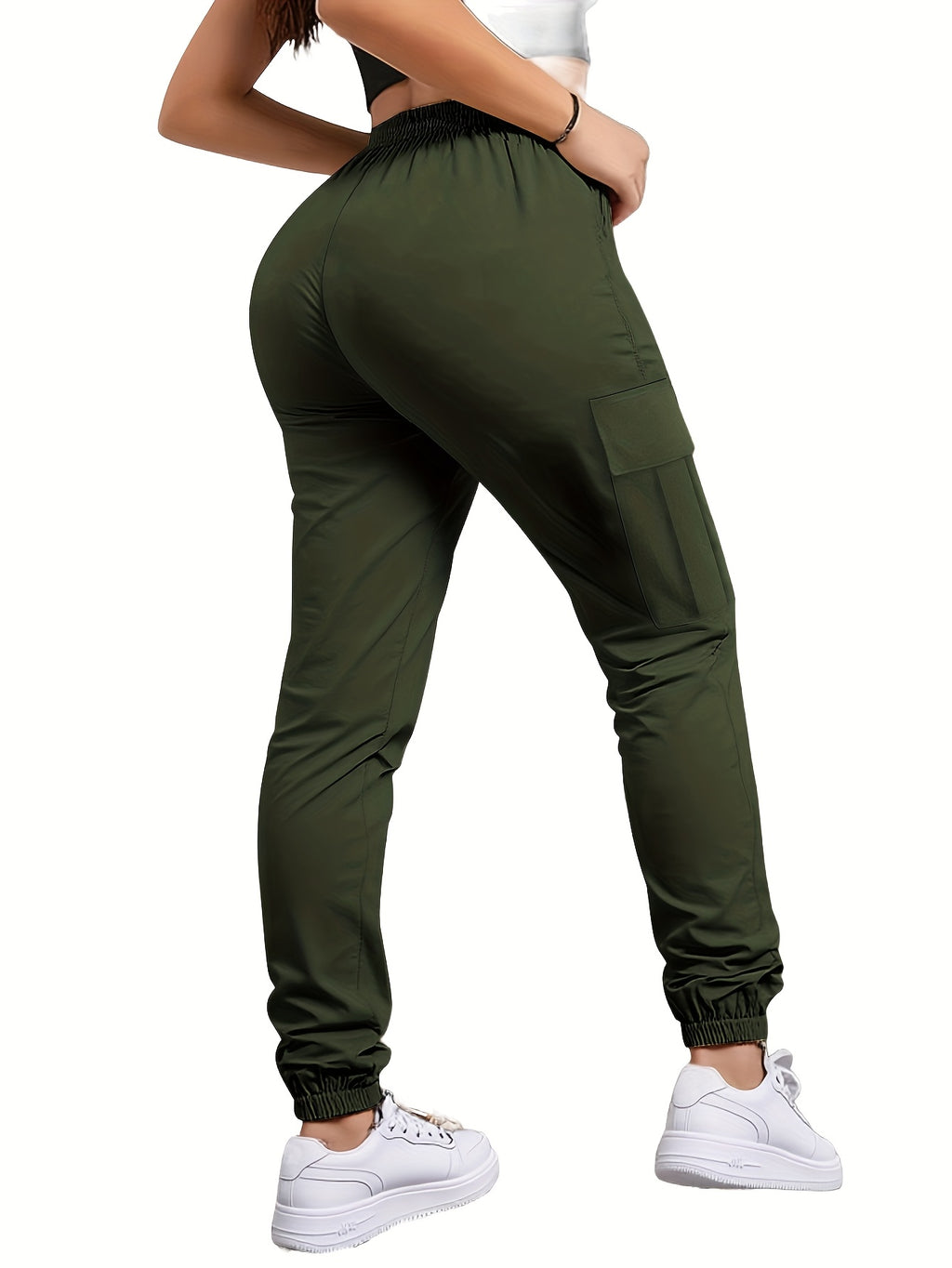Women's Cargo Pants with Zippered Pockets – Elastic Drawstring Waistband, Large Pocket Casual Outdoor Trousers for Hiking, Travel & Everyday Wear, XS-XXL