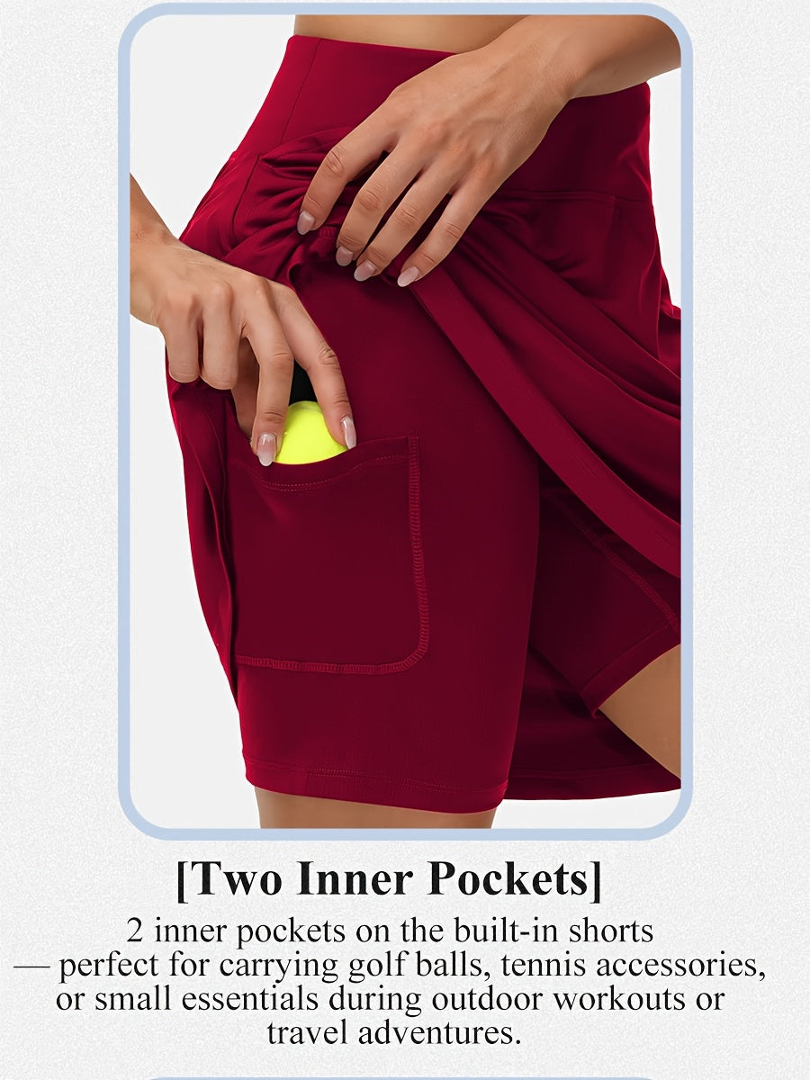 Women's Knee-Length Skort 20-Inch High Waist with 5 Pockets Built-In Shorts Long Athletic Skirt for Tennis Golf Workout Casual Wear S-XXL