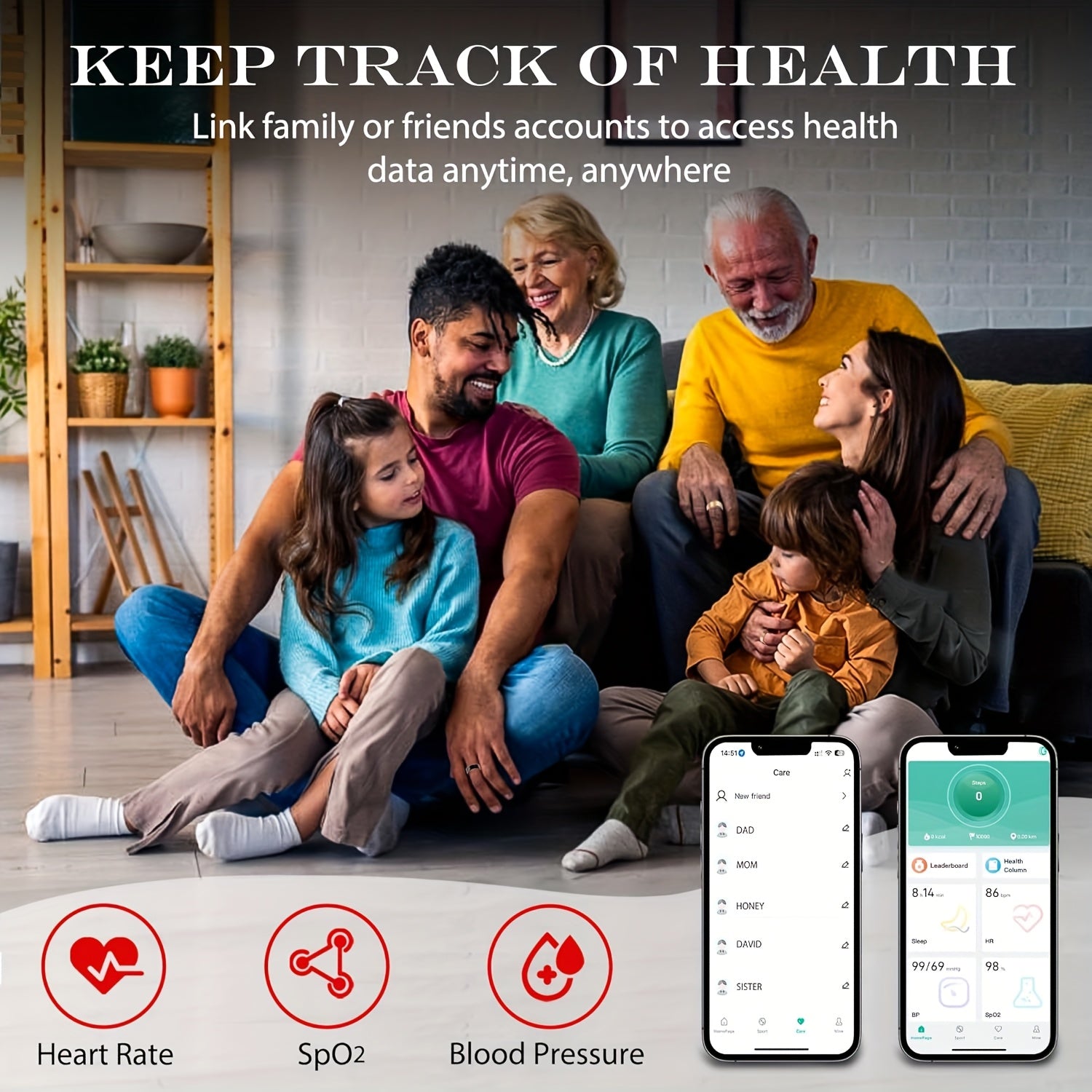 Smart Fitness Ring Bluetooth 5.3 Heart Rate HRV Sleep Steps Calorie Body Temp Stress Tracker No Subscription iPhone Android Compatible Sizes 7-13 Black Silver Gold