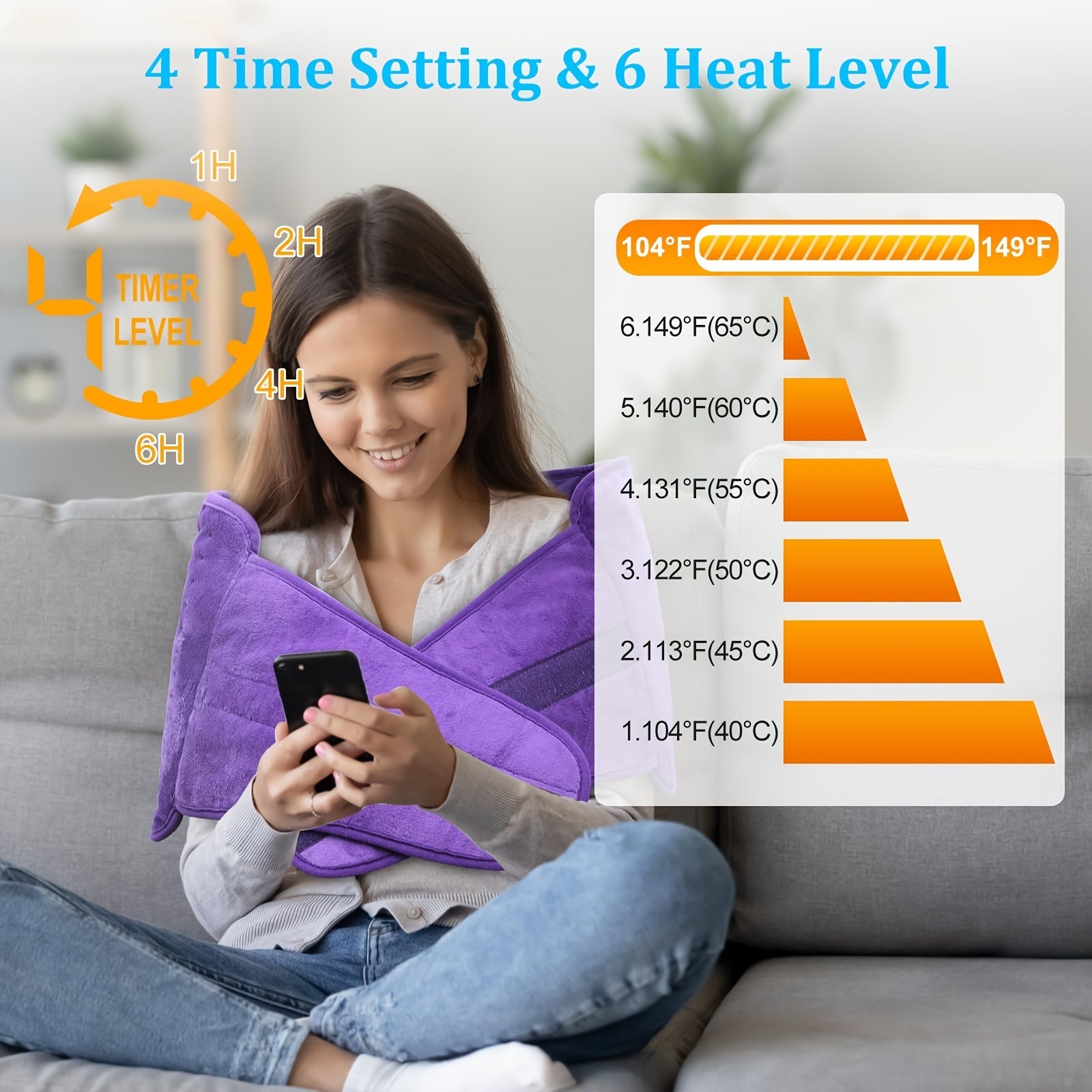 Heating Belt for Back Pain Relief Electric 12x24 Heated Waist Wrap – 6 Levels 4 Timers 6-Hour Auto Shutoff for Men Women Cramps Muscle Soreness