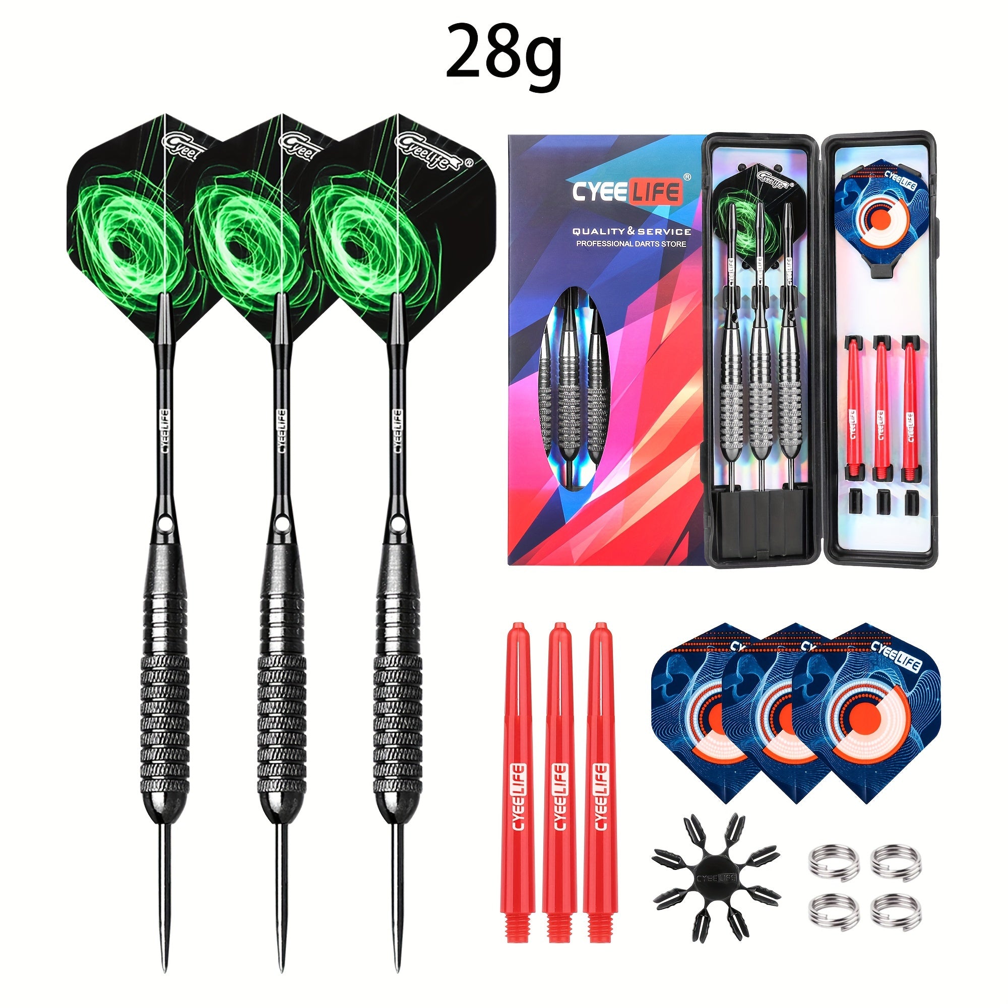 Steel Tip Darts Set Professional 0.78oz with Carrying Case Aluminum & PVC Shafts Extra Flights Plastic Protectors Complete Dart Accessory Kit for Beginners & Pros