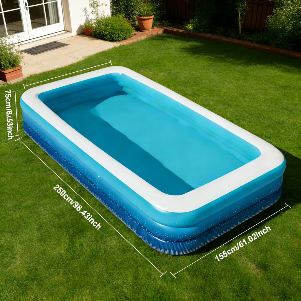 Inflatable Swimming Pool for Adults Thickened 3-4 Layer Foldable Portable Backyard Pool - Above Ground Family Pool for Home Courtyard Outdoor - Navy Blue Sea Blue 70-125 Inch