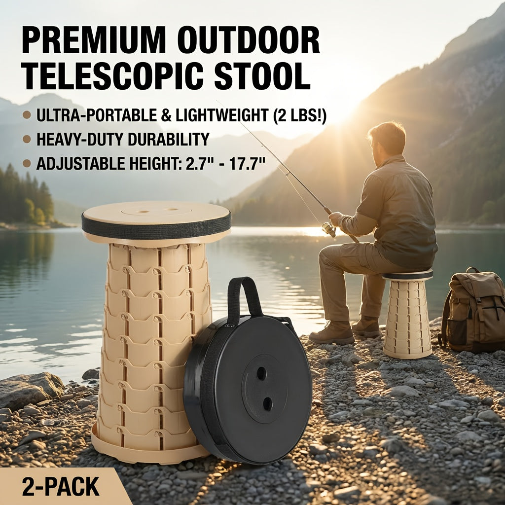 Collapsible Folding Stool 2 Pack 400lbs Capacity – Portable Telescopic Camping Stool ABS Plastic Compact Storage for Travel Camping Hiking Fishing Backyard BBQ (Black, Blue, Red+Blue)