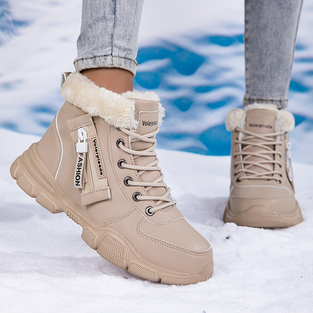 Faux Fur Lined Women's Snow Boots – Warm Winter Ankle Booties Non-Slip TPR Sole for Outdoor Walking Travel US 5.5-13.5 (Black, Grey, Red, Apricot)