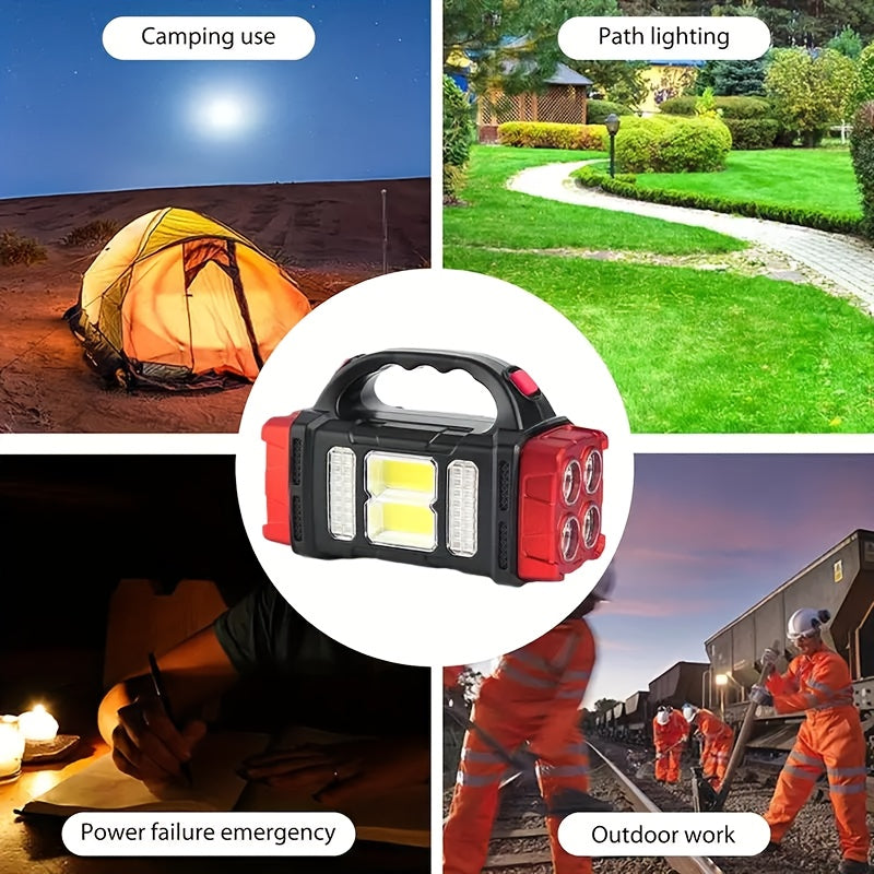 Solar Camping Flashlight Rechargeable USB LED Torch with Power Bank Function Long Battery Life Portable Waterproof for Camping Hiking Outdoor Emergency Survival Gear