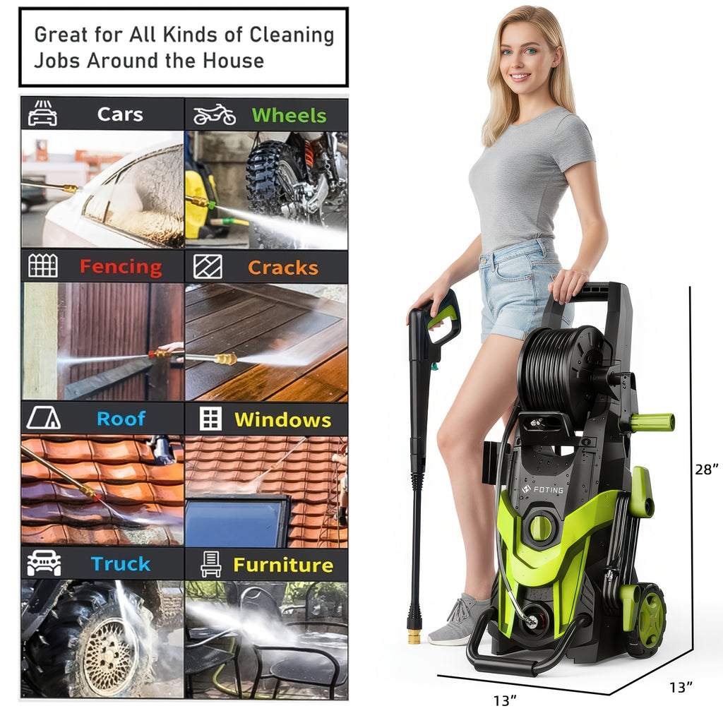 Electric Pressure Washer 4500PSI – 4 Quick-Connect Nozzles, Foam Cannon, Inlet Hose & Filter for Car Washing, Fence, Patio, Driveway & Home Cleaning, 3 Colors