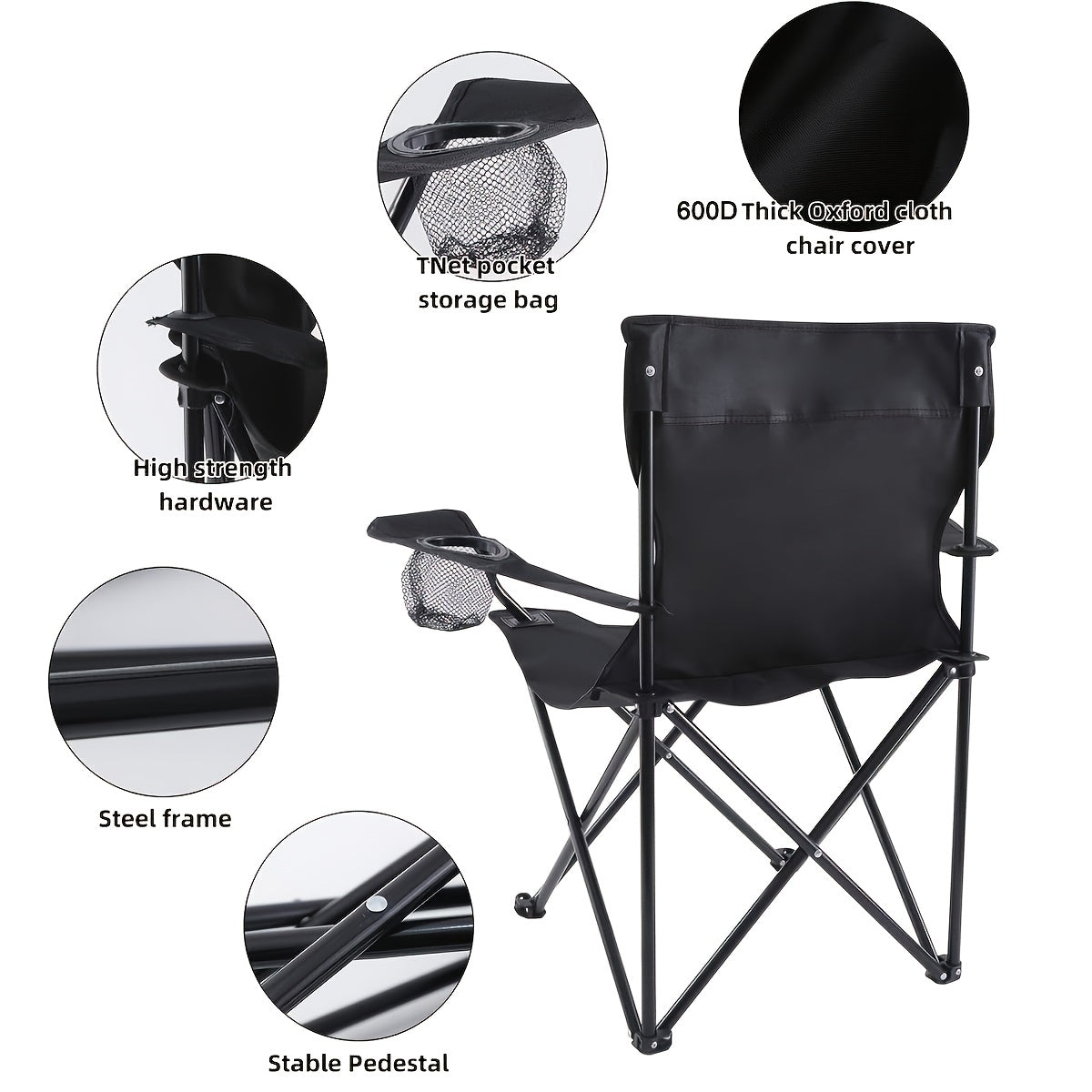 Folding Camping Chairs Set of 2 with Cup Holder & Storage Bag – Steel Frame Oxford Cloth Portable Outdoor Chairs for Camping, BBQ, Beach, Backyard & Tailgate