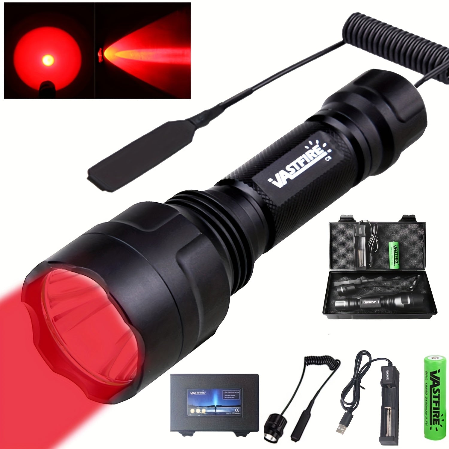 Green Flashlight 350 Yards High Power – Long Range Night Vision Remote Control Rechargeable 18650 Battery for Hunting Fishing Camping Beekeeping Outdoor Night Use