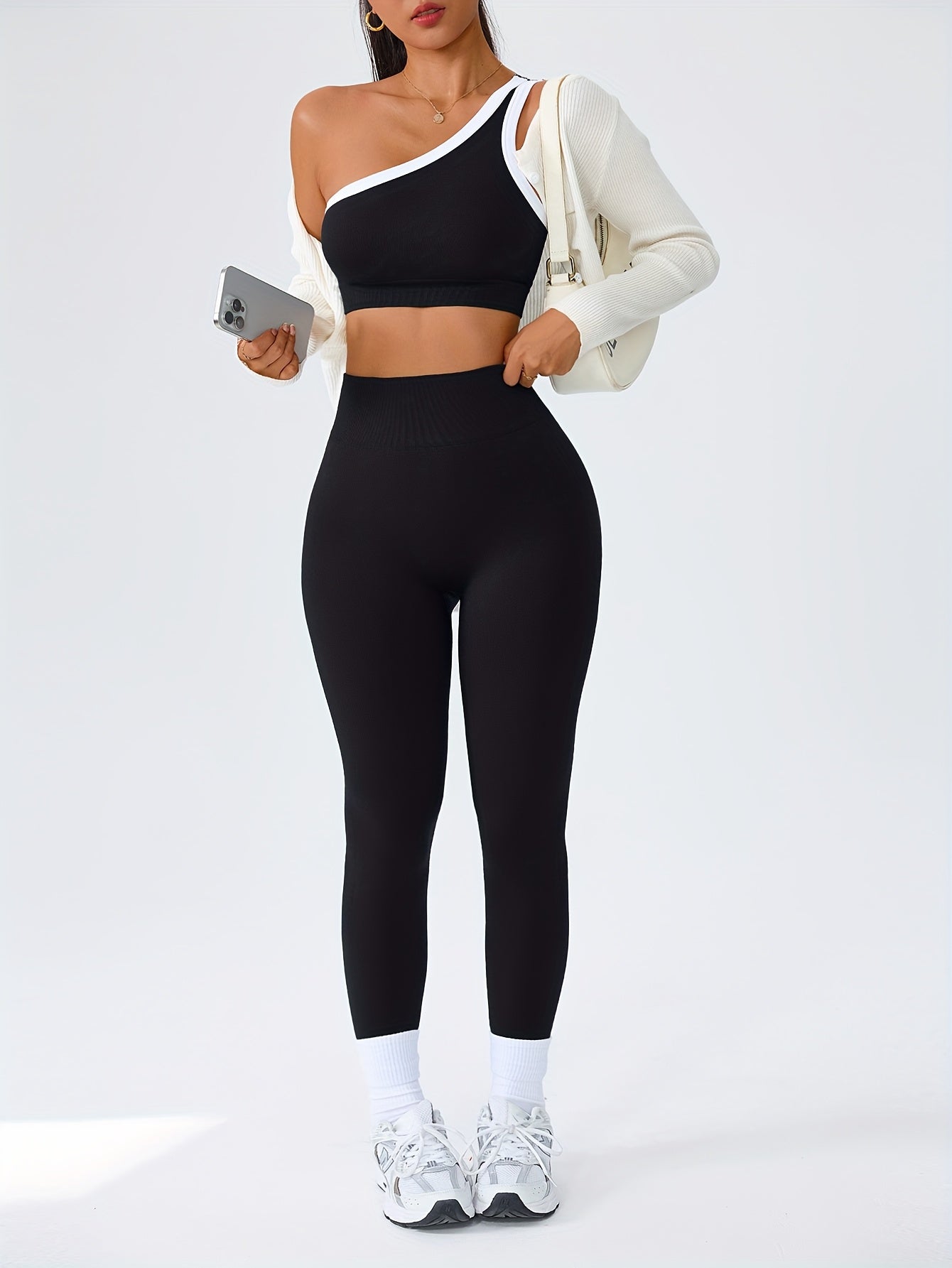 High-Waisted Butt-Lifting Leggings & Sports Bra Set for Women 2-Piece Stretchy Yoga Workout Outfit Solid Color Running Activewear with Camisole Top XS-XL