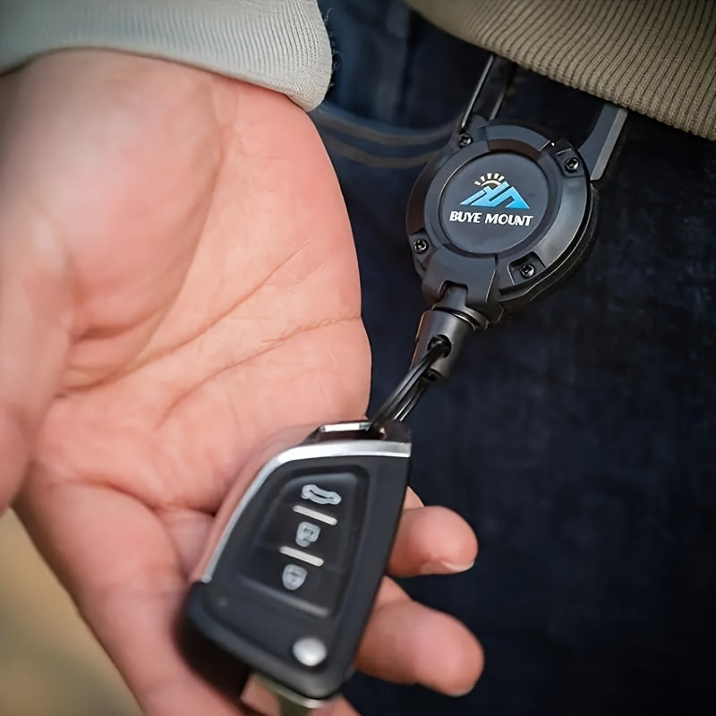 Tactical Retractable Keychain Set with Compass Multi-Tool Badge Clip Heavy Duty Steel Wire Rope Lanyard for Camping Hiking Fishing EDC