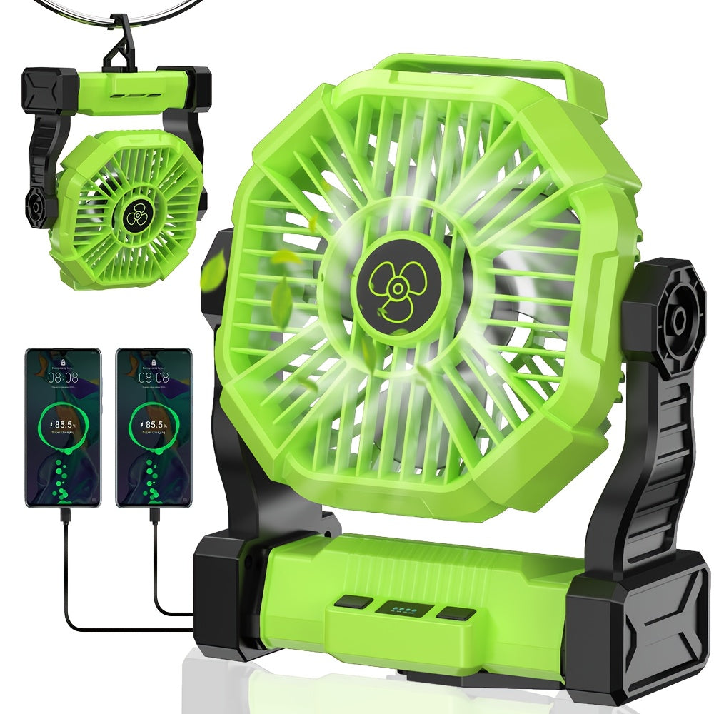 Portable Camping Fan 3-in-1 USB Rechargeable with LED Lantern 4 Wind Speeds Timer Rotating Function Battery Powered Tent Fan for Camping Hiking BBQ Travel Outdoor Adventures
