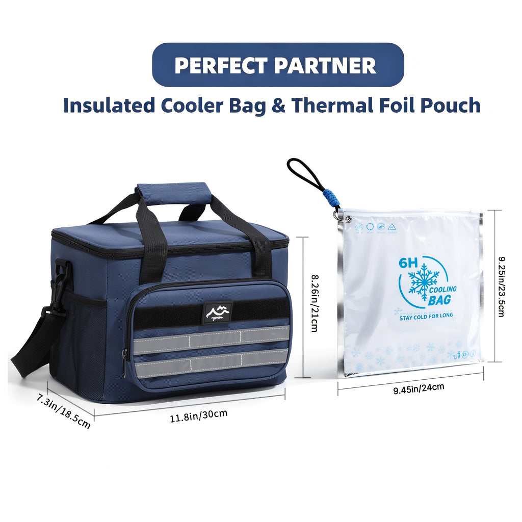 Large Capacity Insulated Cooler Bag Picnic Bag – Portable Crossbody Refrigerated Lunch Bag with Foil Storage Bags for Outdoor Camping Travel Black Grey Navy Khaki