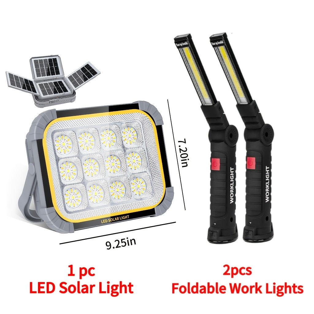 COB LED Rechargeable Work Light with Magnetic Base Multi-Pack - Portable Hanging Flashlight for Camping Garage Yard Emergency - Solar Front Mini Work Light Combo Sets