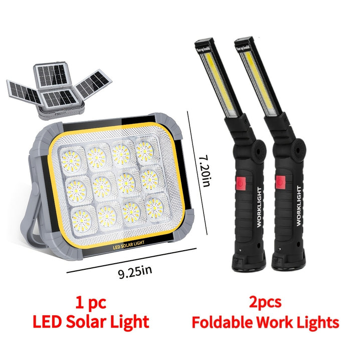 COB LED Rechargeable Work Light with Magnetic Base Multi-Pack - Portable Hanging Flashlight for Camping Garage Yard Emergency - Solar Front Mini Work Light Combo Sets