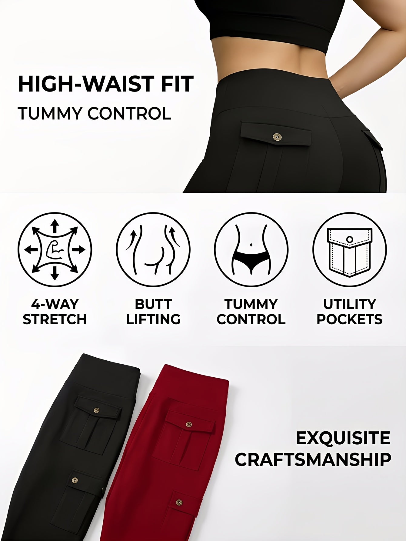 5-Pack Women's High Waist Yoga Leggings Set with Secure Flap Pockets – Sweat-Wicking Workout Running Sports Pants S M L XL XXL