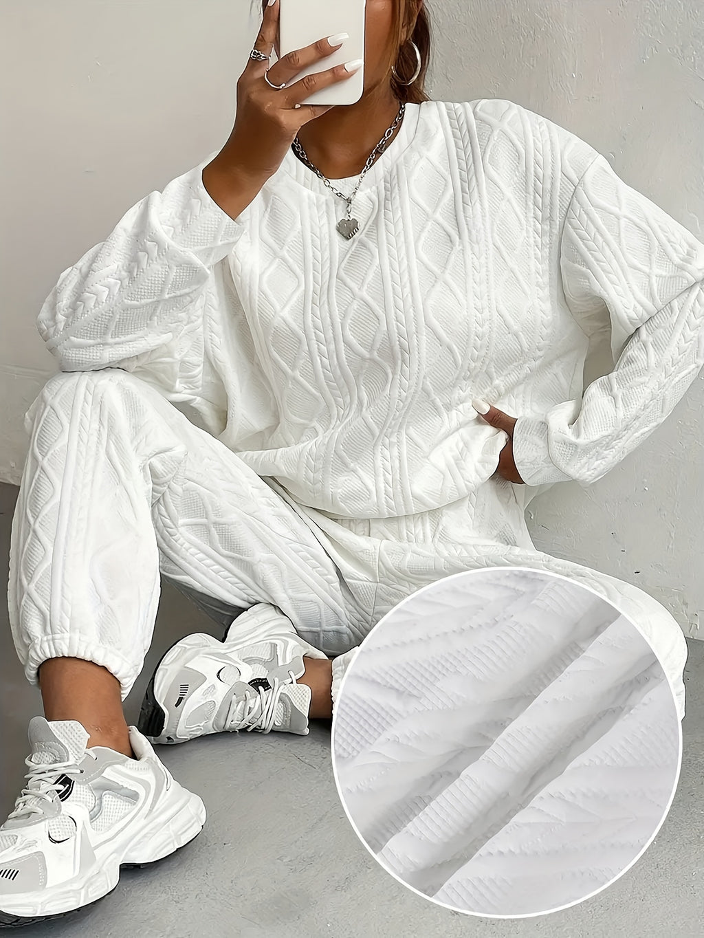 Women's 2-Piece Casual Tracksuit Set Jacquard Crewneck Long Sleeve Top and Sweatpants Breathable Soft Fabric for Lounge Workout Everyday Wear S M L XL XXL Multicolor