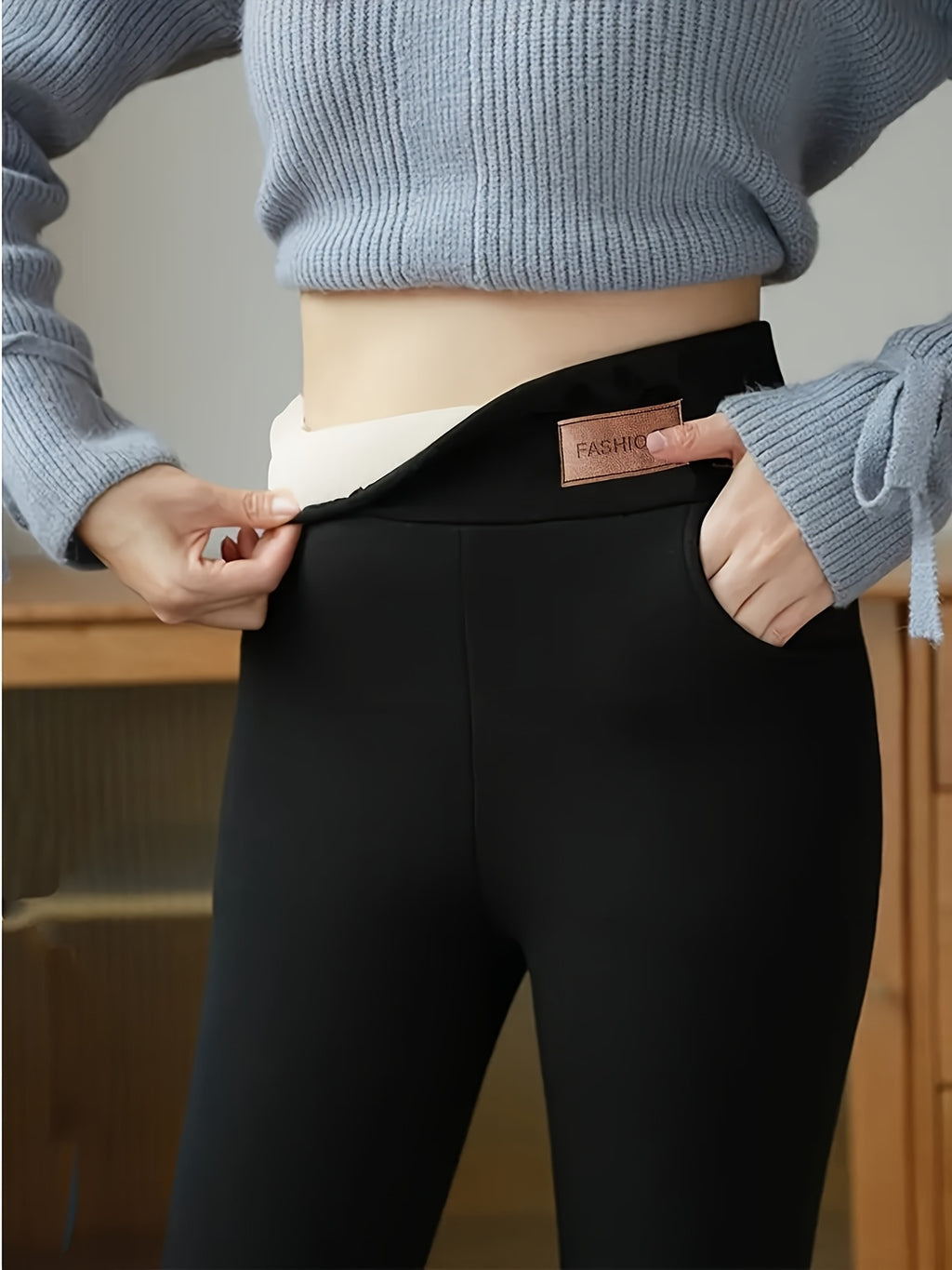 Women's High-Waisted Thermal Leggings Long Pants - Fleece-Lined Stretch Waistband Winter Warm Bottoms - 88% Polyester Knit Fabric - Sizes S-XXL - Fall Winter Thermal Pants for Women