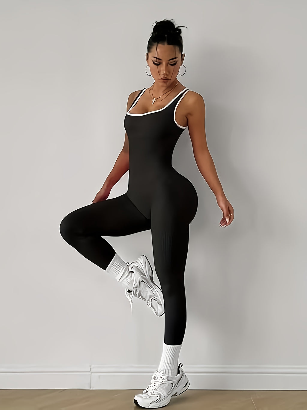 Women's Sleeveless Square Neck Jumpsuit 90% Nylon Stretch Bodysuit for Yoga Pilates Running Fitness Exercise Gym Workout One Piece S M L XL Multicolor