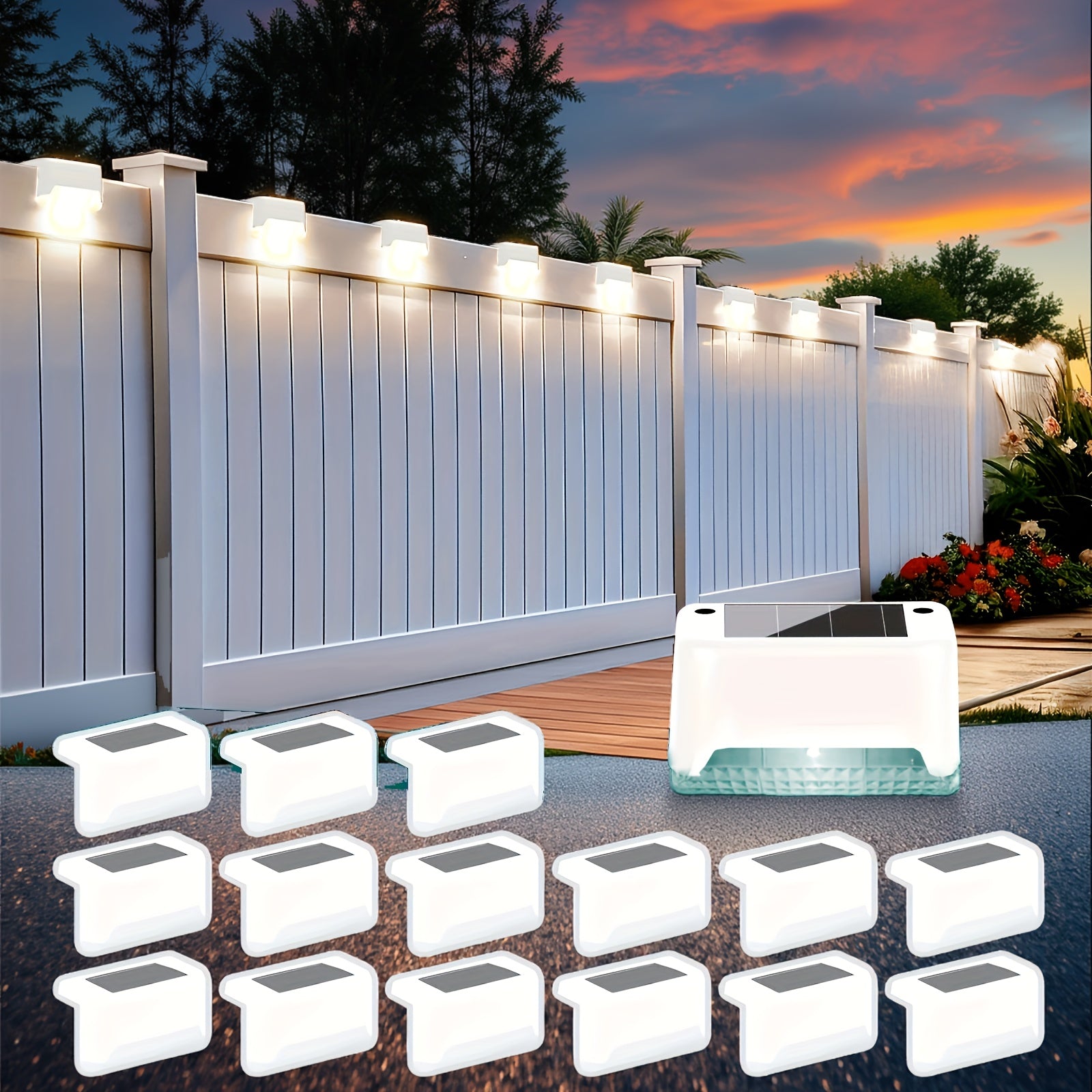 Solar Step Lights Outdoor - 16/32 Pack LED Deck Lights IP66 Waterproof, Auto Light Sensor, 700mAh Battery, Solar Stair Lights for Yard, Patio, Deck, Steps, Walkway & Lawn Path Safety