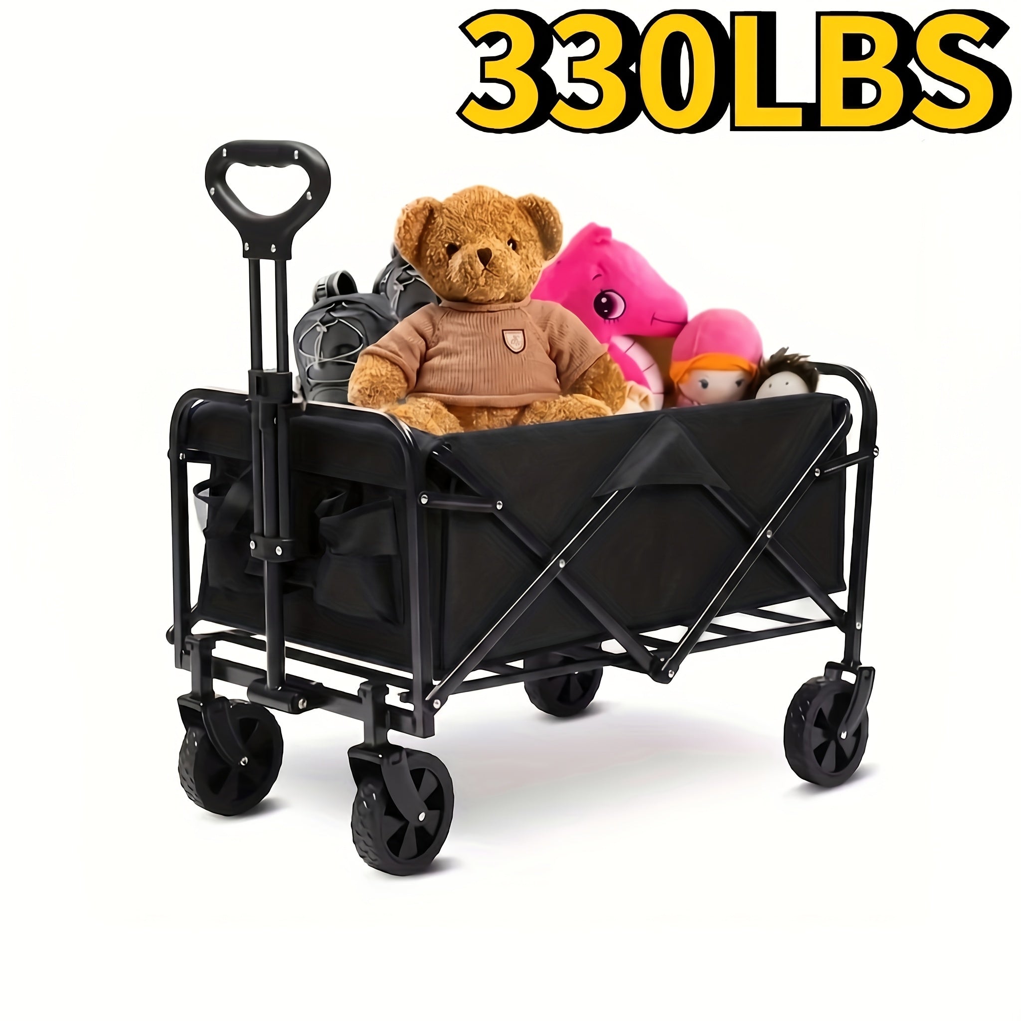 Heavy-Duty All-Terrain Folding Wagon Cart - 220/330/450LBS Capacity, Iron Frame & 800D Oxford Fabric, No Assembly Required for Camping, Beach, Garden & Sports (3 Colors)