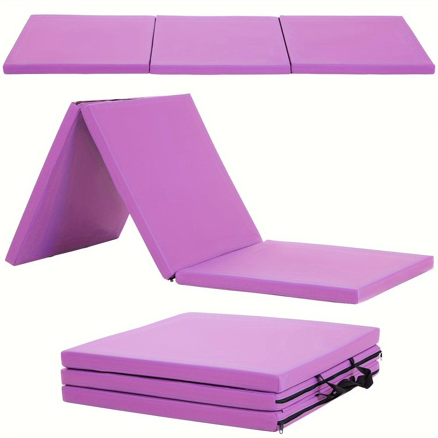 Tri-Fold Yoga Mat Heavy Duty Non-Slip Exercise Mat with Carrying Handles – High-Density Folding Gym Mat for Home Gym, MMA, Wrestling, Stretching, Men & Women