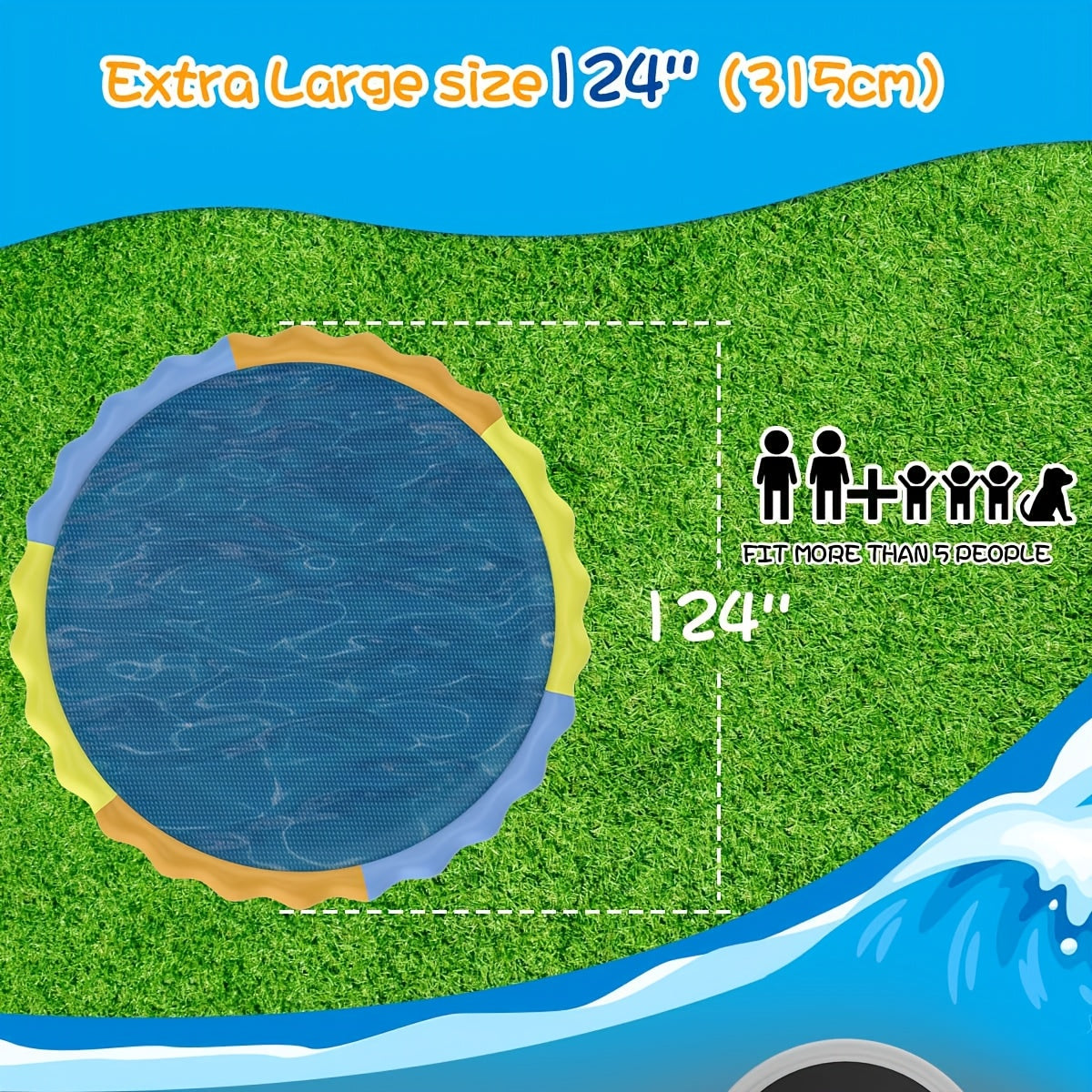 Splash Pad for Kids & Dogs Extra Large Non-Slip Outdoor Water Sprinkler Mat - 90.5" or 124" Thickened PVC Backyard Water Toy for Toddlers, Children & Pets Summer Backyard Fun