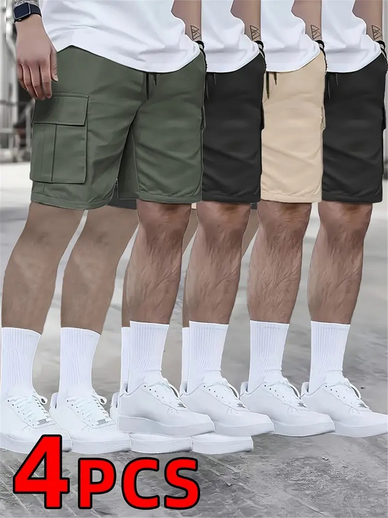 Men's Loose Fit Workwear Shorts 4pcs 5-Pocket Large Pocket Casual Athletic Gym Basketball Outdoor Summer Training Pants S-XXXL