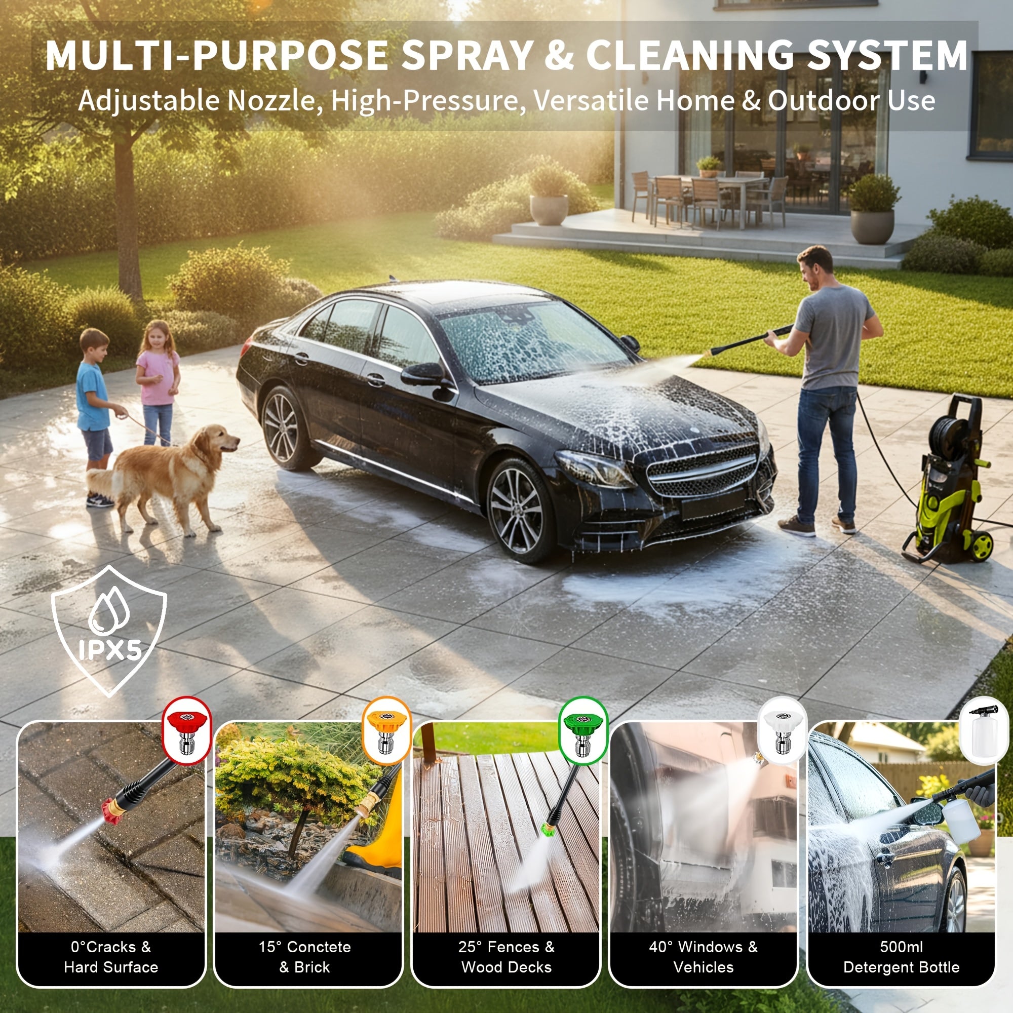 Electric Pressure Washer 4500PSI – 4 Quick-Connect Nozzles, Foam Cannon, Inlet Hose & Filter for Car Washing, Fence, Patio, Driveway & Home Cleaning, 3 Colors