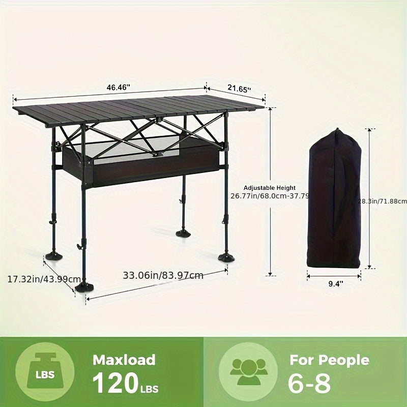 Portable Camping Picnic Table with Carry Bag – Foldable Roll-Up Outdoor Table for Beach, Backyard, Barbecue, Patio & Picnic