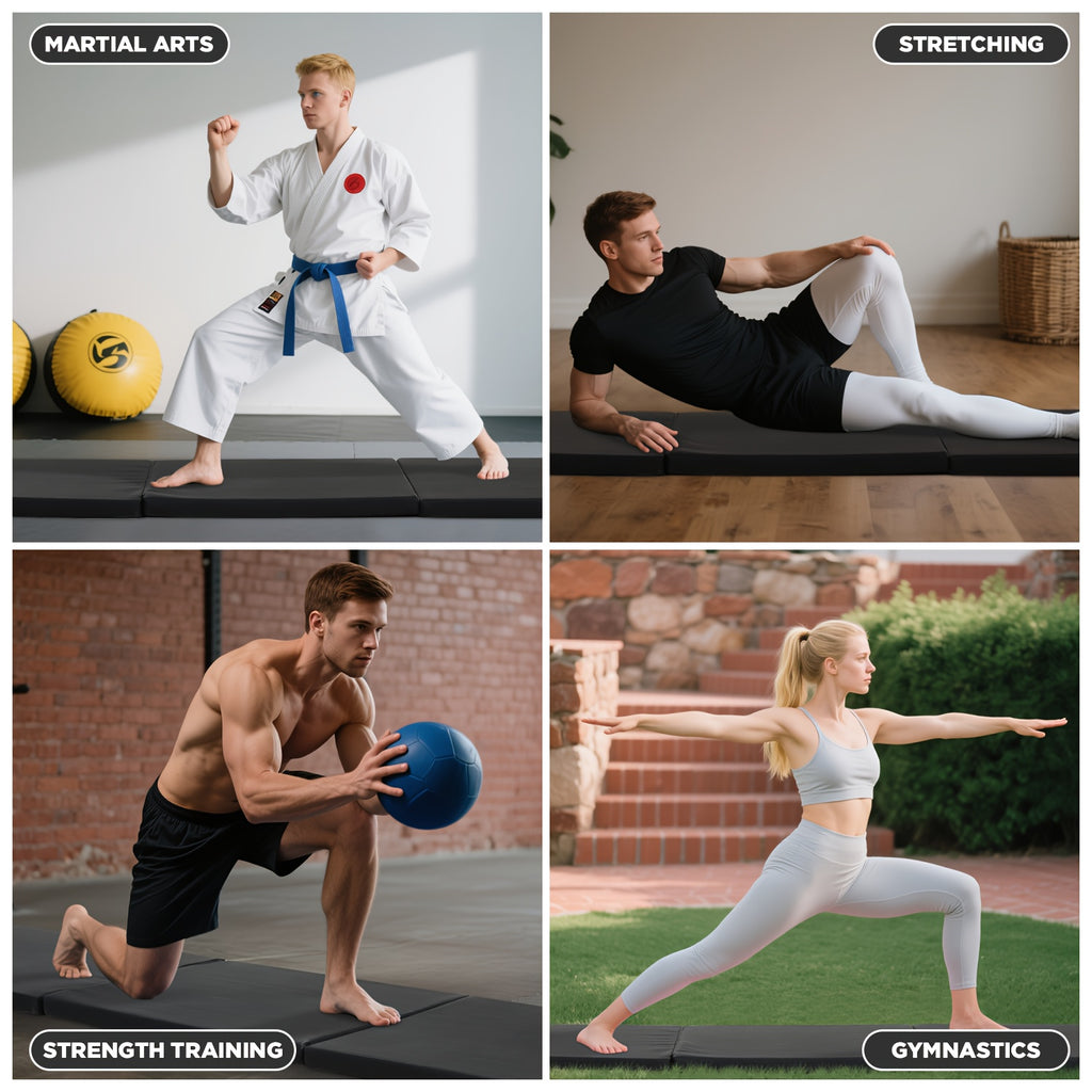 Tri-Fold Yoga Mat Heavy Duty Non-Slip Exercise Mat with Carrying Handles – High-Density Folding Gym Mat for Home Gym, MMA, Wrestling, Stretching, Men & Women
