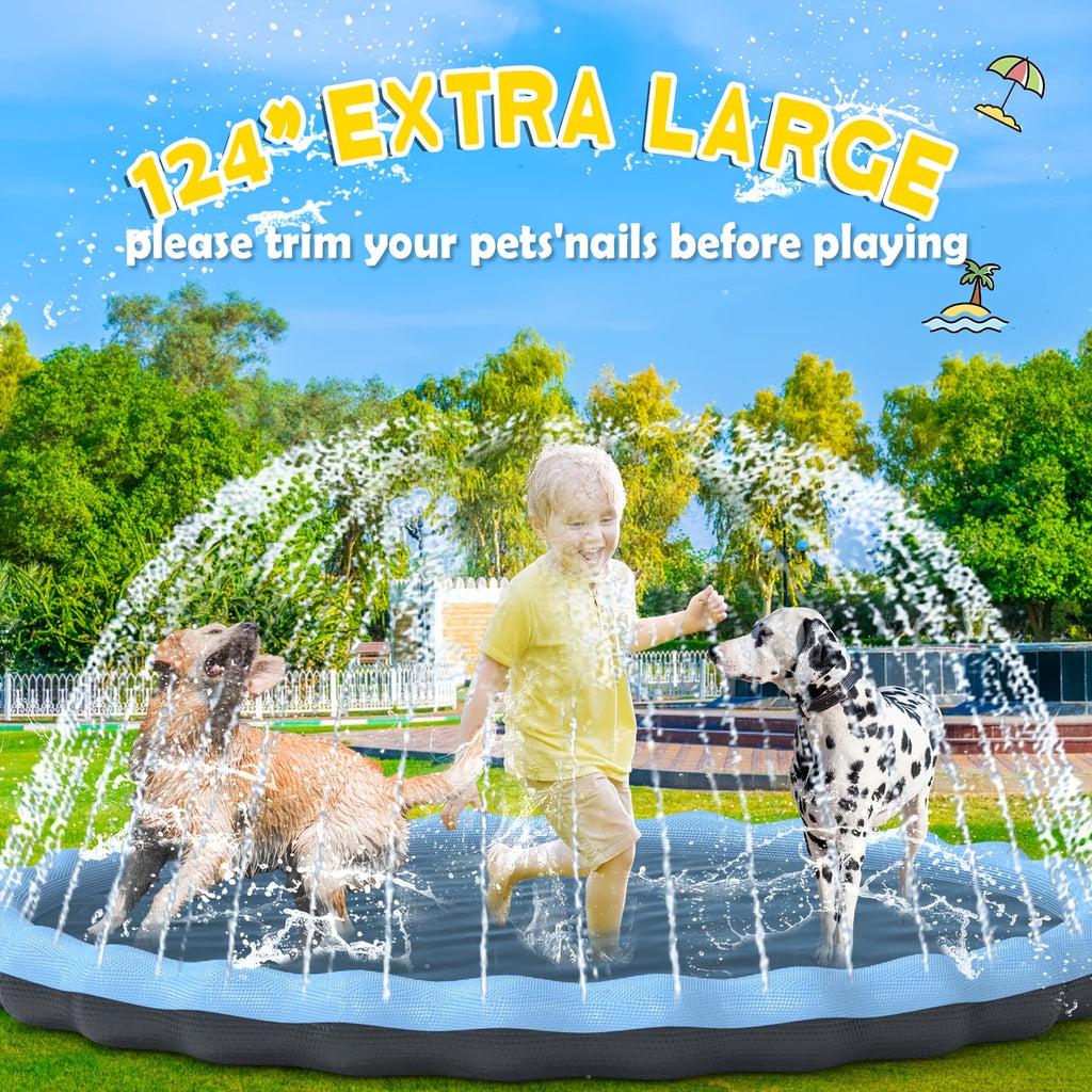Sprinkler Splash Pad Water Play Mat for Kids & Pets – Slip-Resistant 90-110 Inch Thick Durable Portable Outdoor Summer Backyard Fun Garden Hose Splash Zone