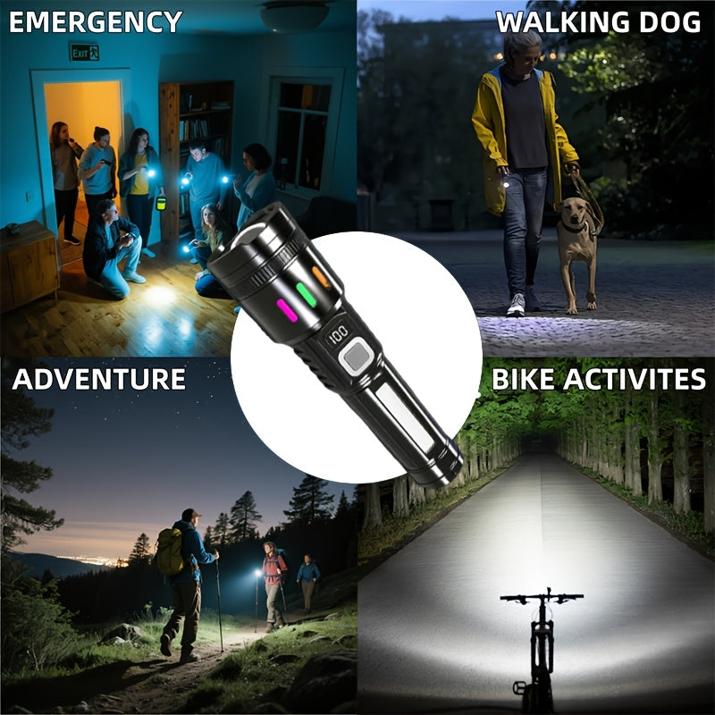 2-Pack Rechargeable LED Flashlight Combo – High Power Tactical Flashlight with COB Side Light, Telescopic Zoom & USB-C Charging for Camping, Hiking, Biking & Emergencies