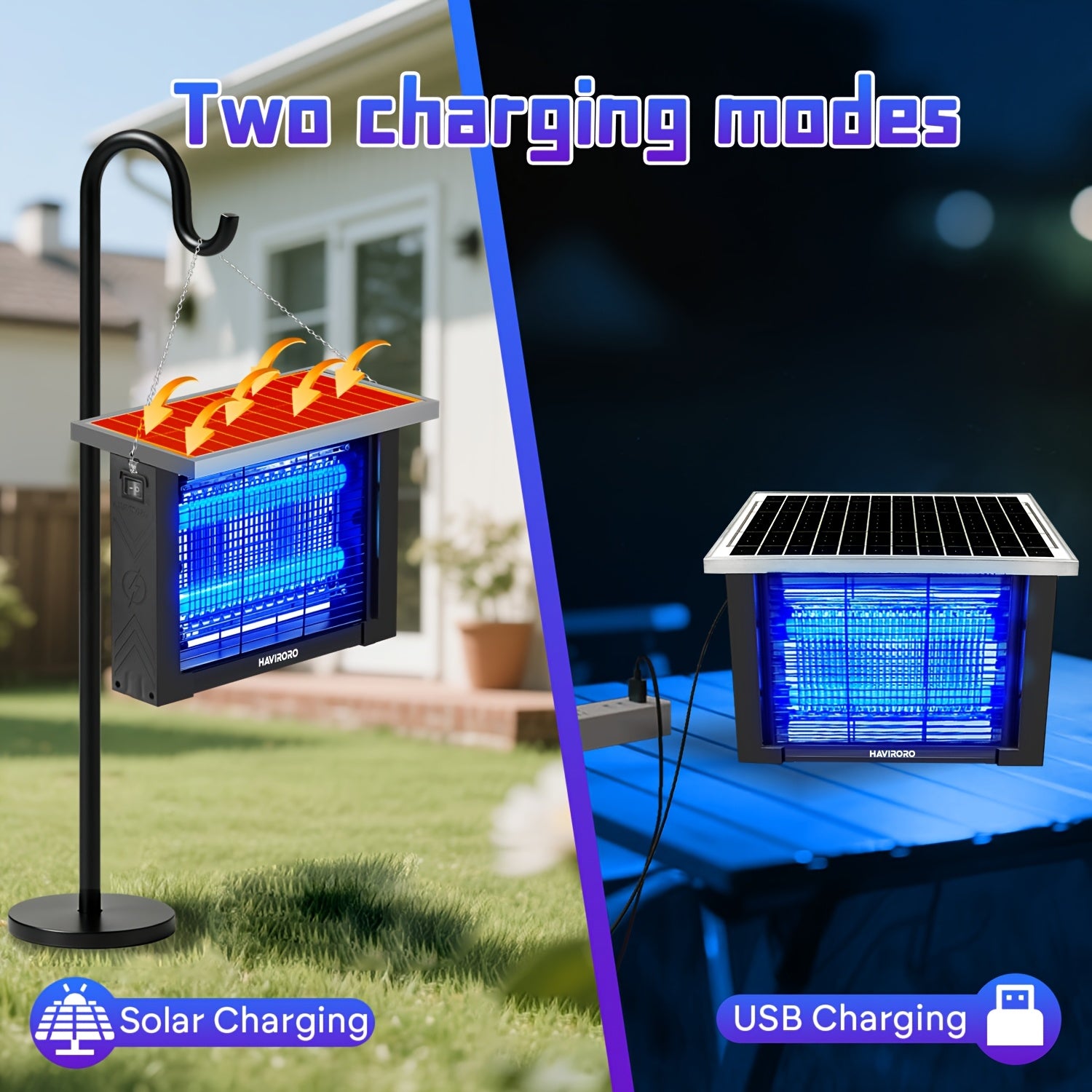 Solar Powered Bug Zapper Outdoor 4500V Electric Insect Killer - Wireless Portable Mosquito Trap Fly Killer Moth Zapper for Home Patio Backyard Camping