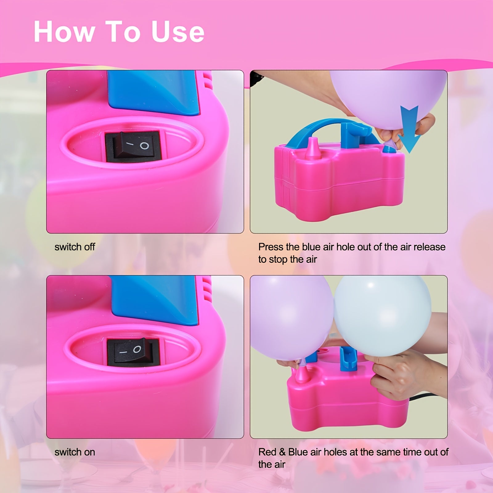 Electric Balloon Inflator Pump with Tying Tool Dual Nozzles Portable Battery Operated for Party Birthday Wedding Decorations