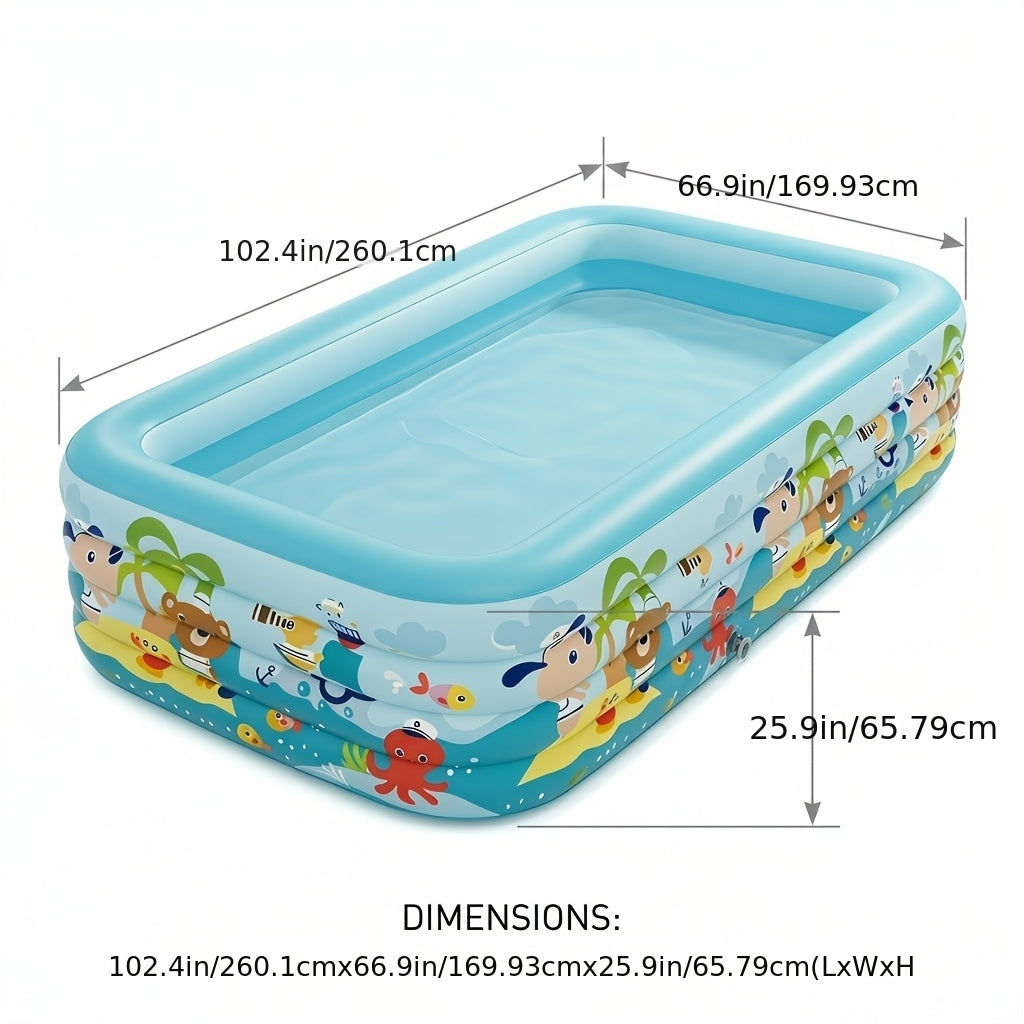 Extra Large Rectangular Inflatable Swimming Pool for Family, Thickened PVC Wear-Resistant Leak-Proof Backyard Pool for 1-6 People, Easy Setup Above Ground Pool for Garden Outdoor Summer Fun