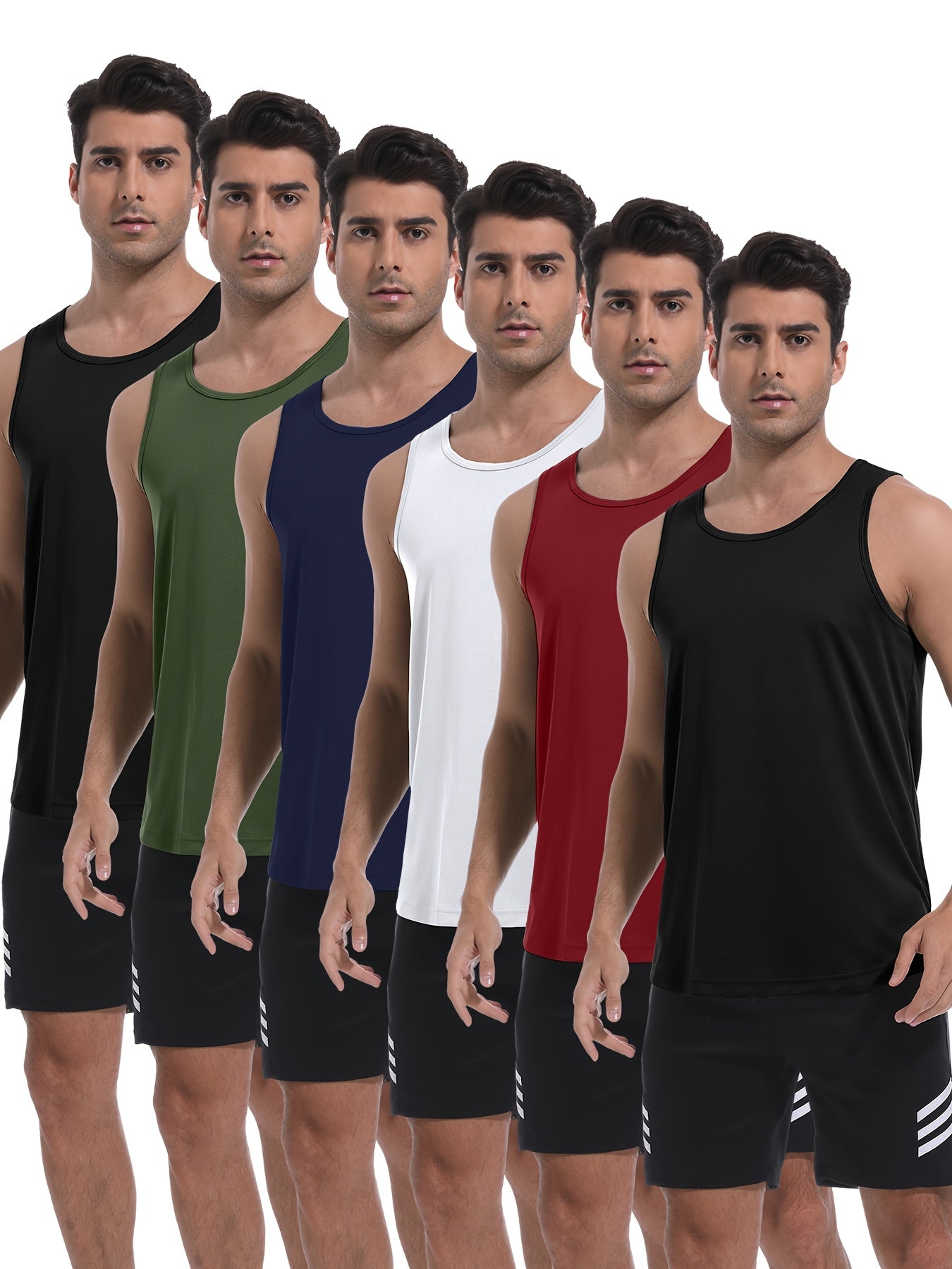 Men's Workout Tank Tops 6-Pack Moisture Wicking Sleeveless Gym Shirts - Breathable Polyester Athletic Vest for Running Training Hiking Casual Wear S-XXL