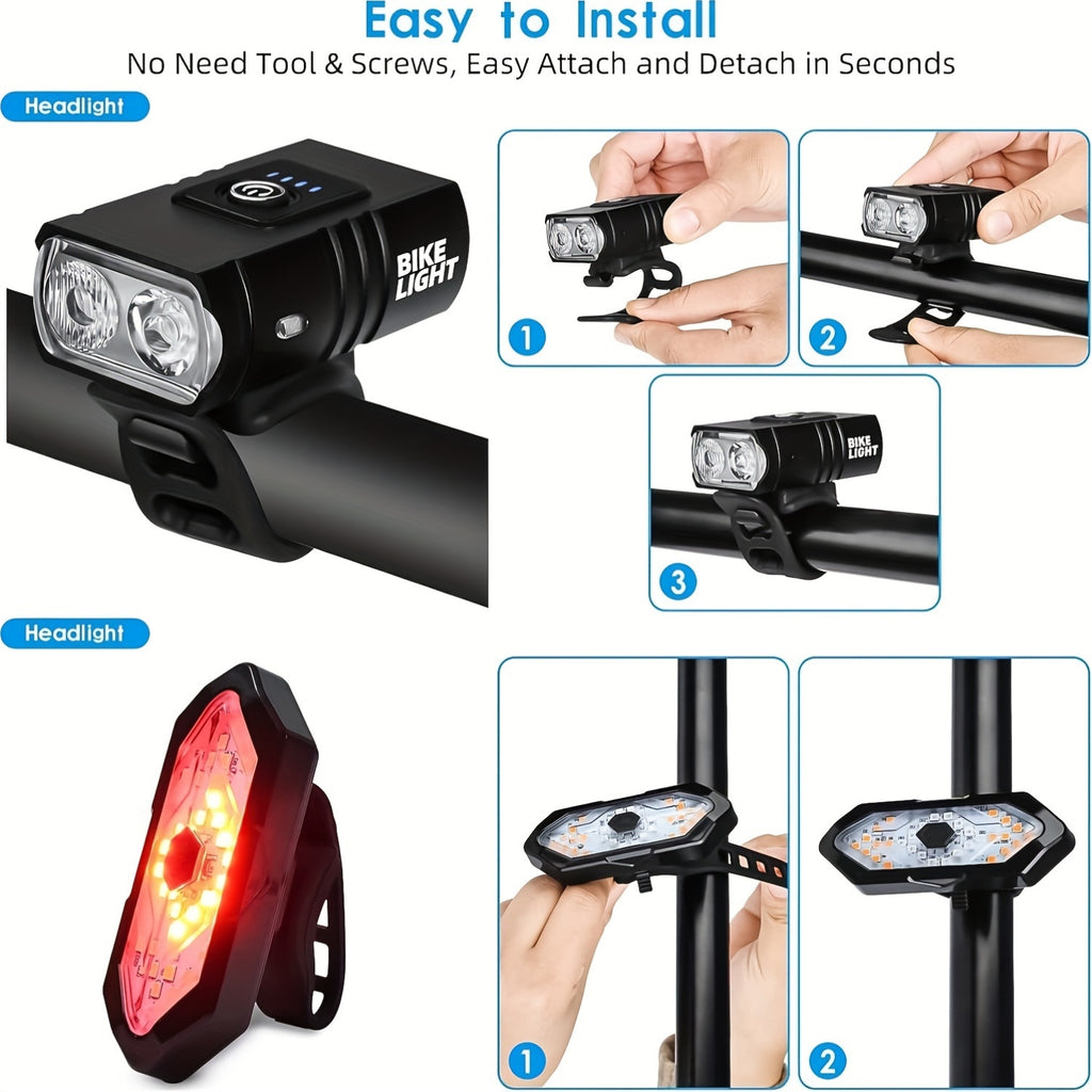Bike Lights Set USB Rechargeable Front & Rear LED Safety Light 3LED High Brightness 6+5 Modes – Night Cycling Bicycle Light for Road Mountain Bike