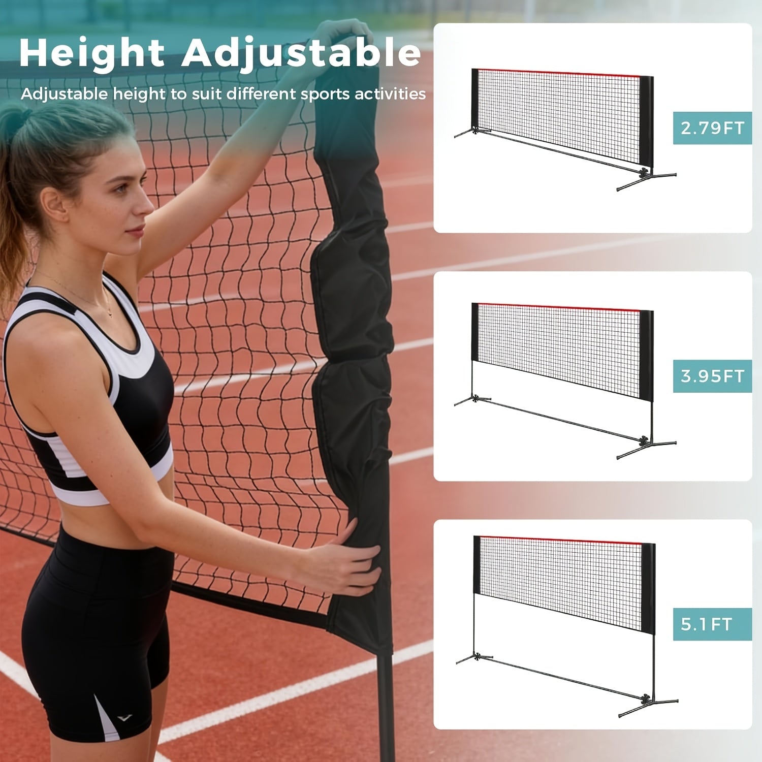 Portable Badminton Volleyball Net Set – Adjustable Height & Tension, 10ft & 14ft, Weather-Resistant, Carry Bag Included, for Outdoor, Backyard, Pool & Indoor Court Games