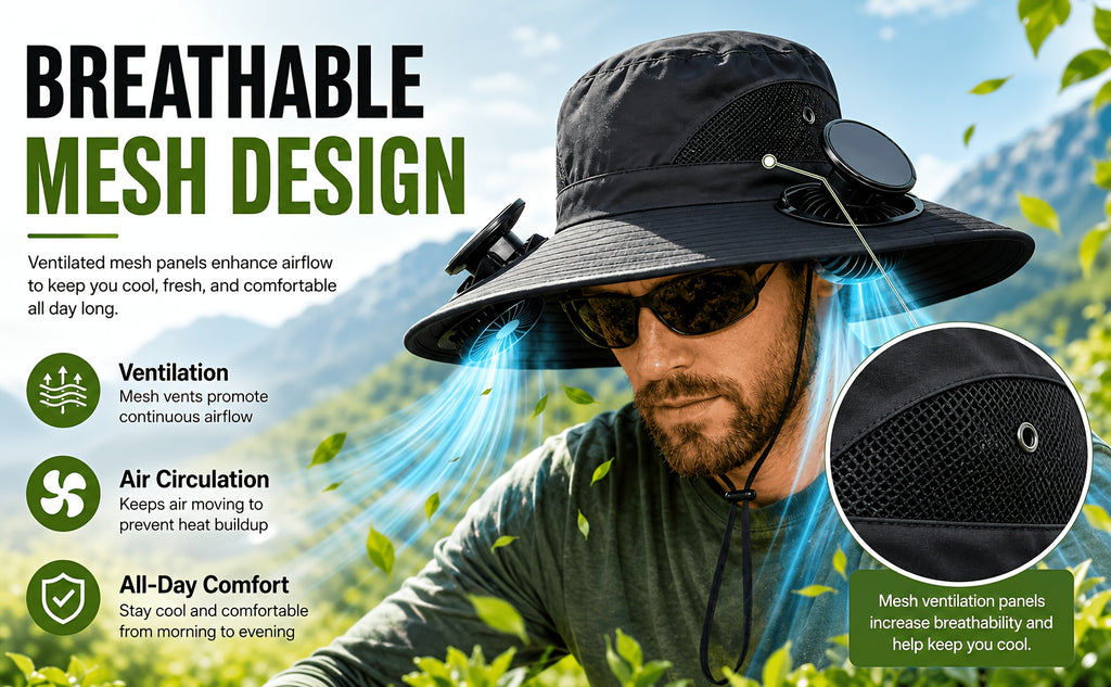 Solar Fan Hat with Built-In Cooling Fans – Breathable Wide Brim Sun Hat for Men & Women, Adjustable Speed for Hiking, Fishing, Gardening & Outdoor Summer Activities