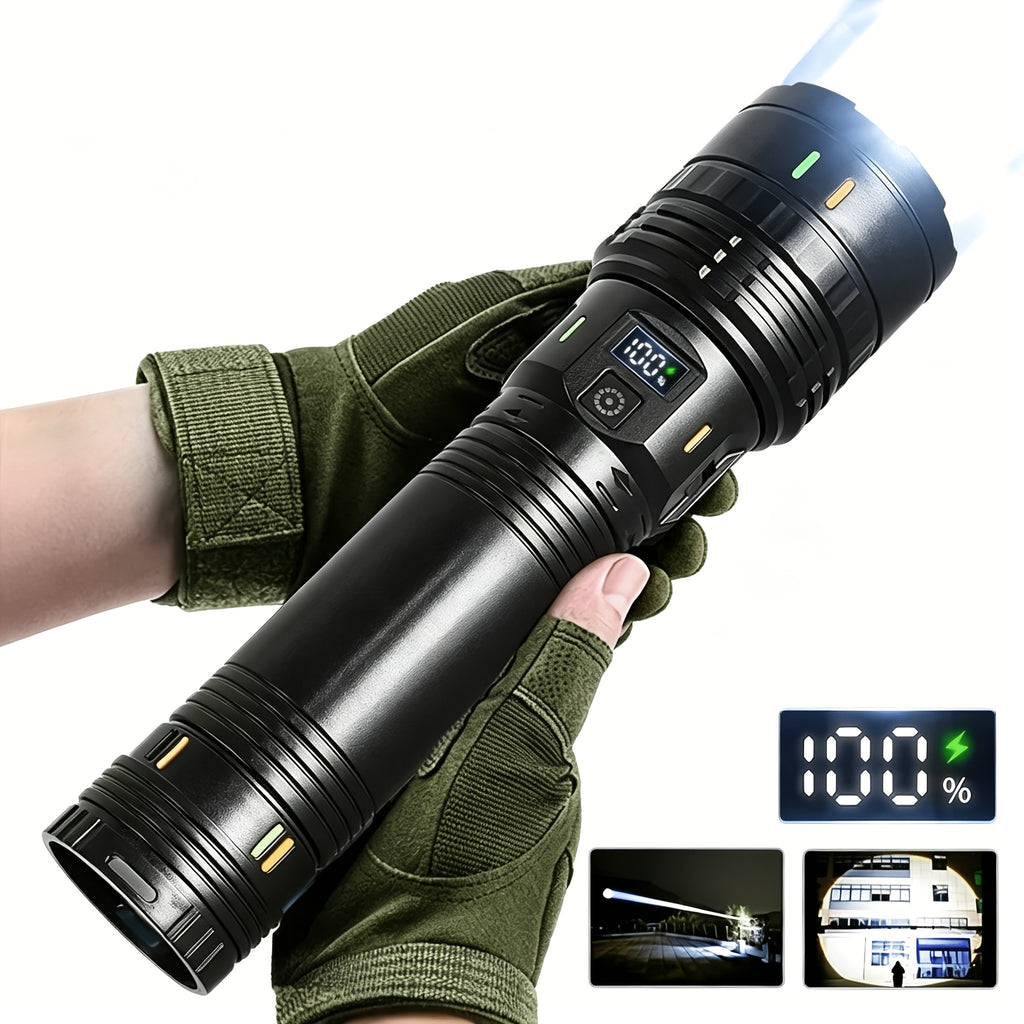 Tactical LED Flashlight 1500 Lumens Adjustable Zoom 200M Beam 4 Modes – Bright Handheld Torch for Camping, Hunting, Hiking, Farm Inspection & Emergency