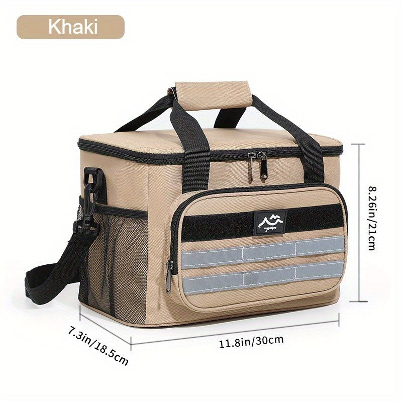 Large Capacity Insulated Cooler Bag Picnic Bag – Portable Crossbody Refrigerated Lunch Bag with Foil Storage Bags for Outdoor Camping Travel Black Grey Navy Khaki