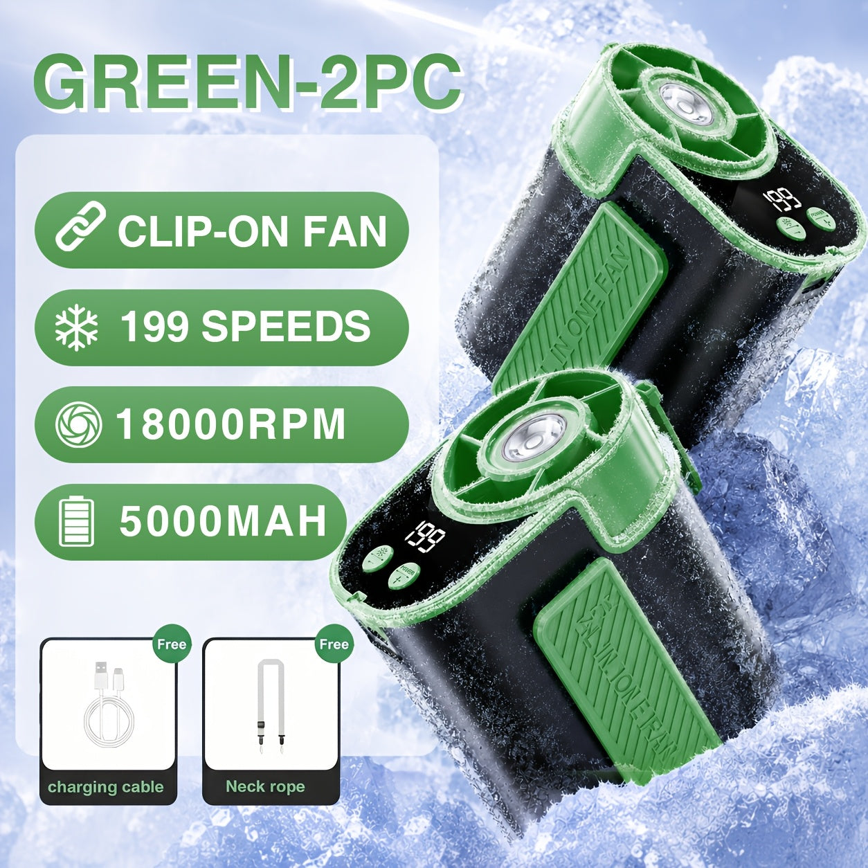 Hands-Free Neck Fan with Flashlight – 18000 RPM Brushless Motor, 199-Speed Adjustable, 5000mAh Battery, Wearable Portable Cooling Fan for Outdoor Work Camping Fishing Hiking, Single & 2-Pack