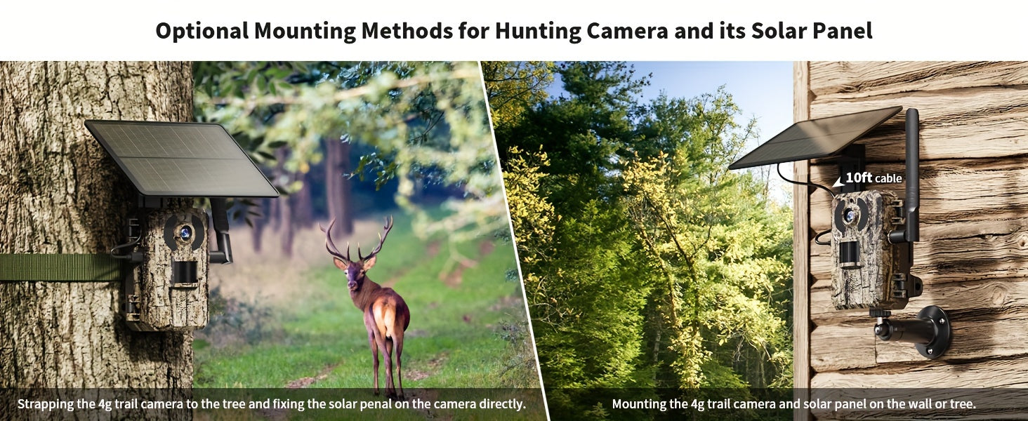 4G LTE Solar Cellular Trail Camera 4K HD Night Vision Remote Viewing – Built-In SIM Card IP65 Waterproof Hunting Camera No WiFi Needed 1pc/4pcs