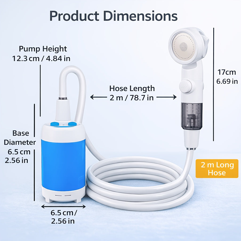 USB Powered Portable Camping Shower Pump with 6.5ft Hose, No Battery Submersible Water Pump for Camping Hiking Beach Pet Bathing Car Washing Garden Watering, Connects to Power Bank or Car Charger